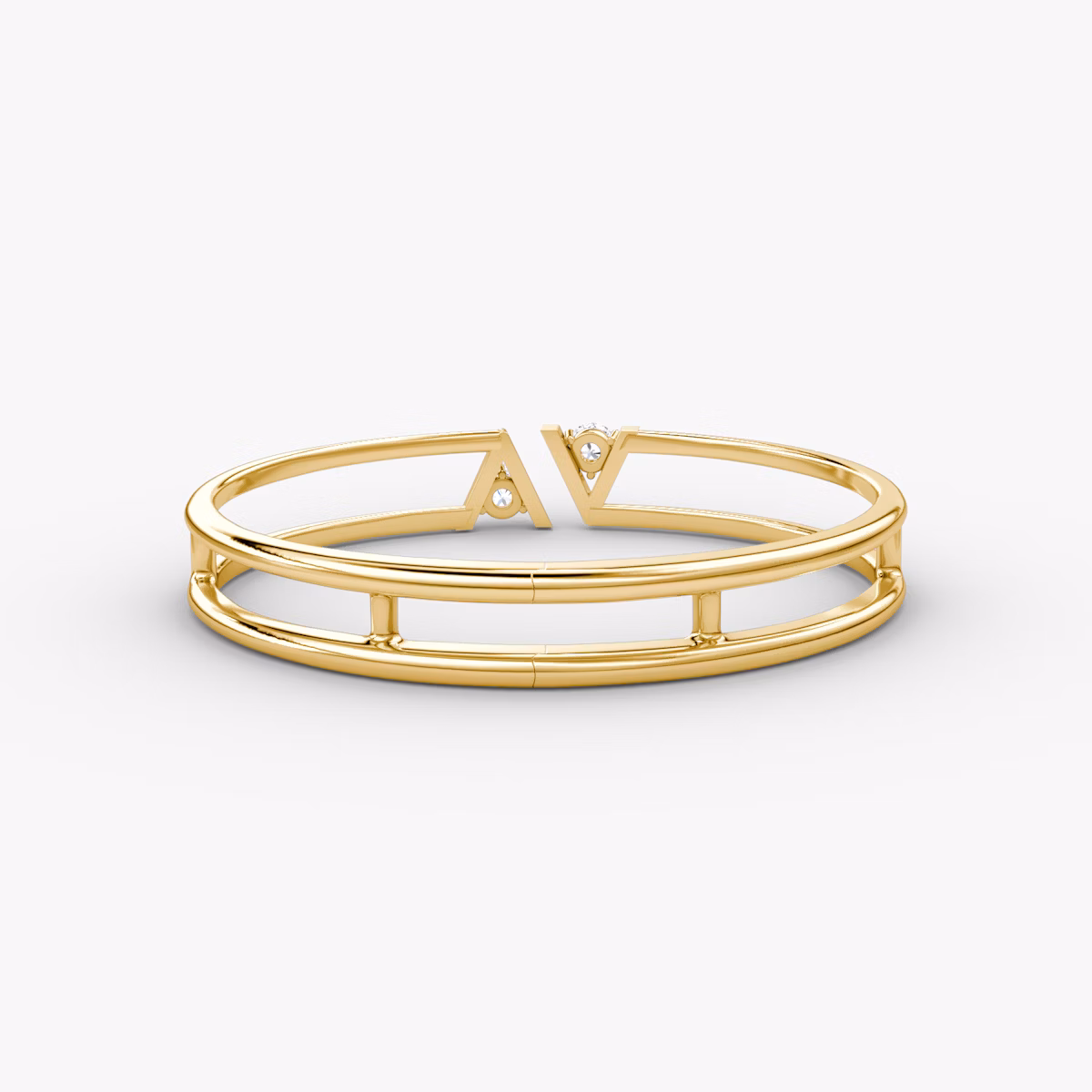 VRAI V Double Row Bangle | Round Brilliant | 14k | Yellow Gold | bandAccent: Plain | wristSize: Large