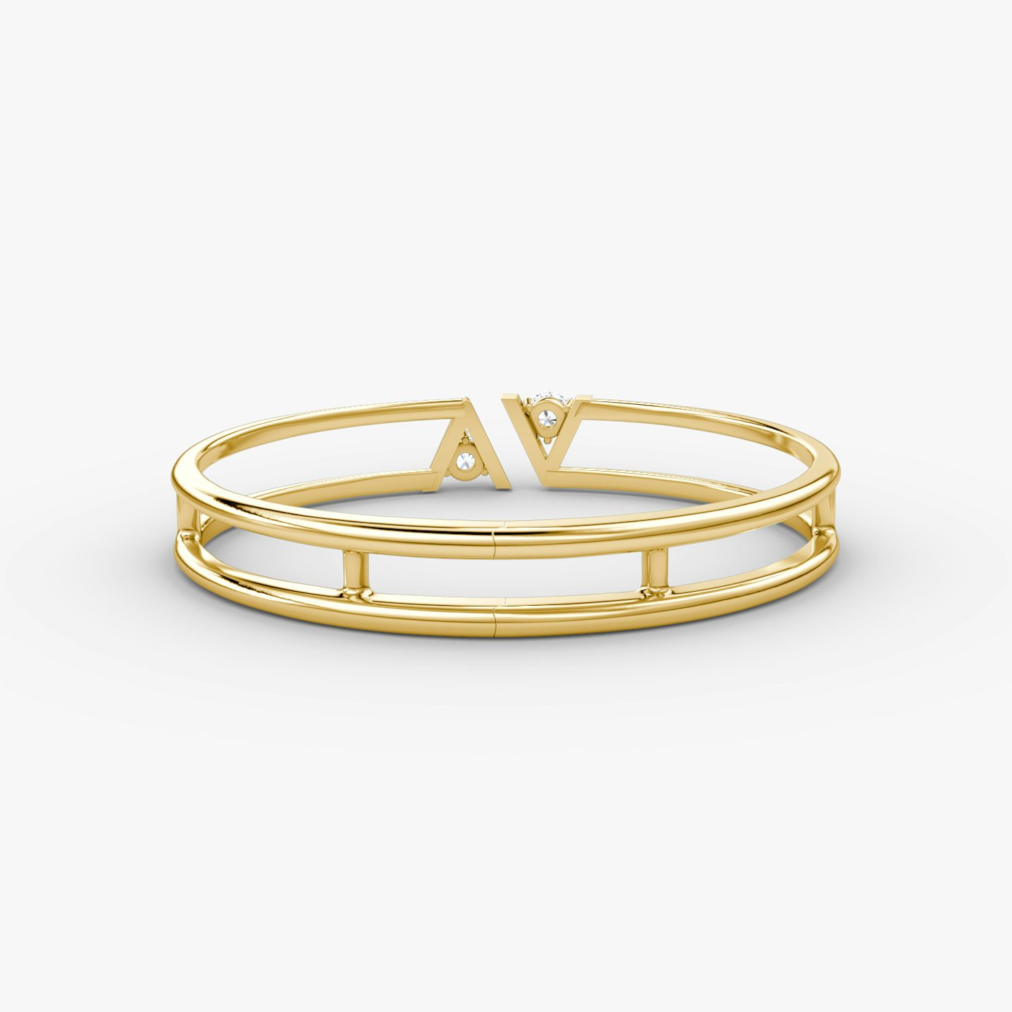 VRAI V Double Row Bangle | Round Brilliant | 14k | Yellow Gold | bandAccent: Plain | wristSize: Medium