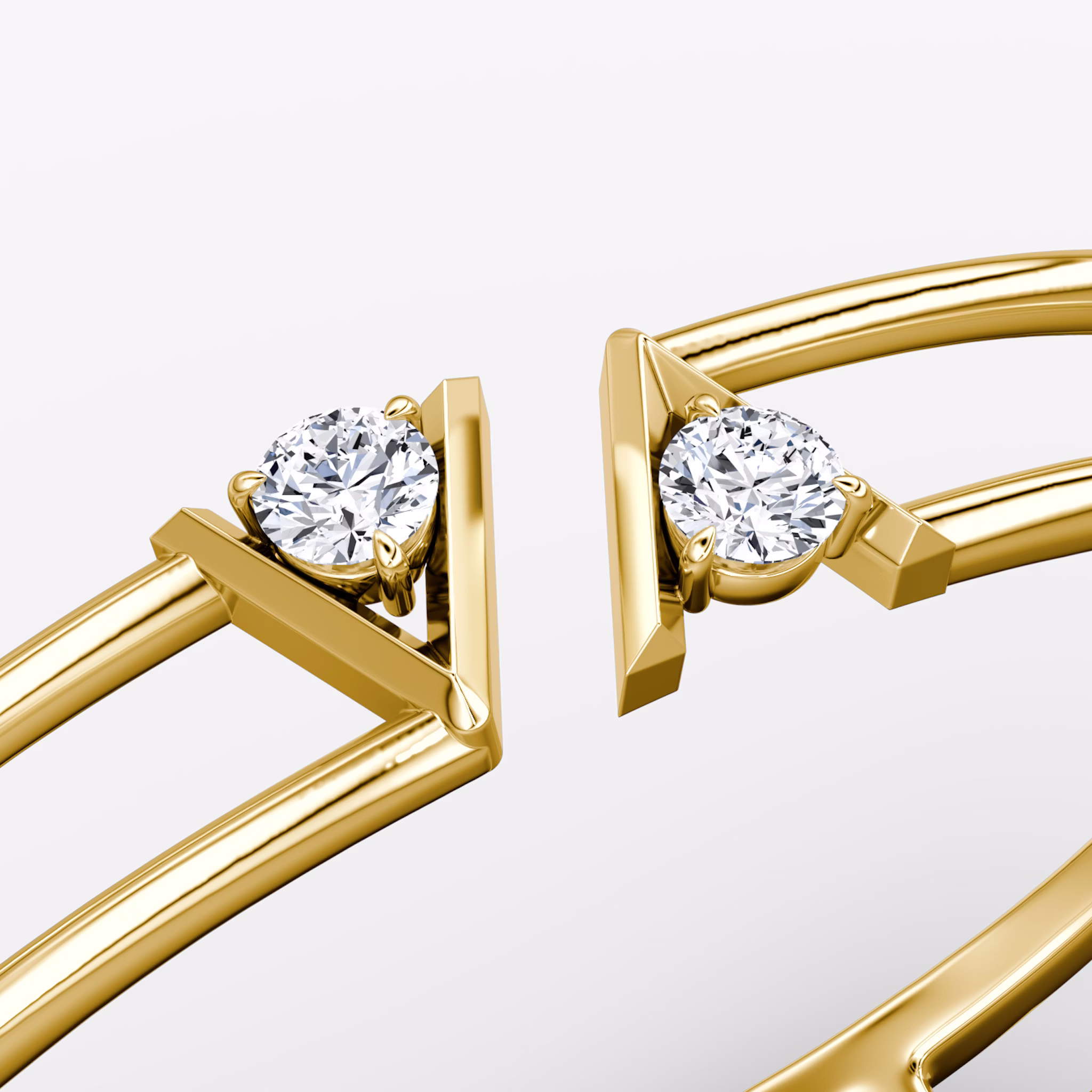 VRAI V Double Row Bangle | Round Brilliant | 14k | Yellow Gold | bandAccent: Plain | wristSize: Medium