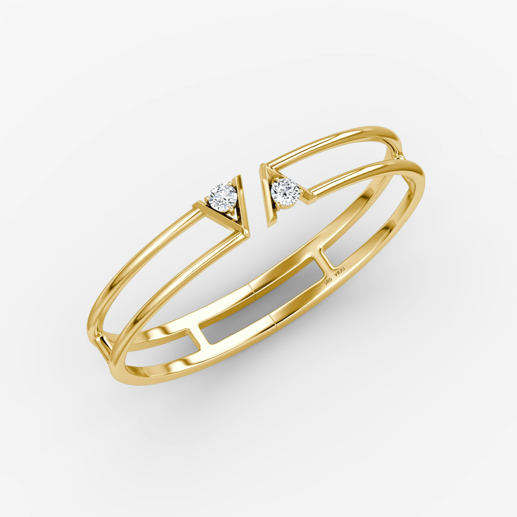 VRAI V Double Row Bangle | Round Brilliant | 14k | Yellow Gold | bandAccent: Plain | wristSize: Medium