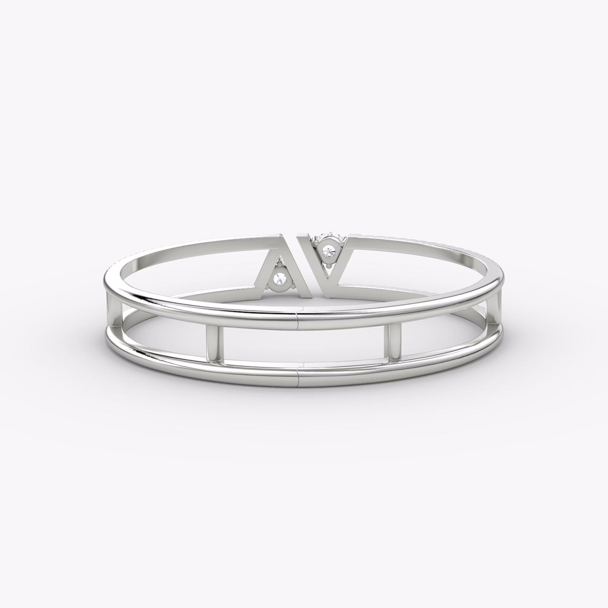 VRAI V Double Row Bangle | Round Brilliant | 14k | White Gold | bandAccent: Pavé | wristSize: Large
