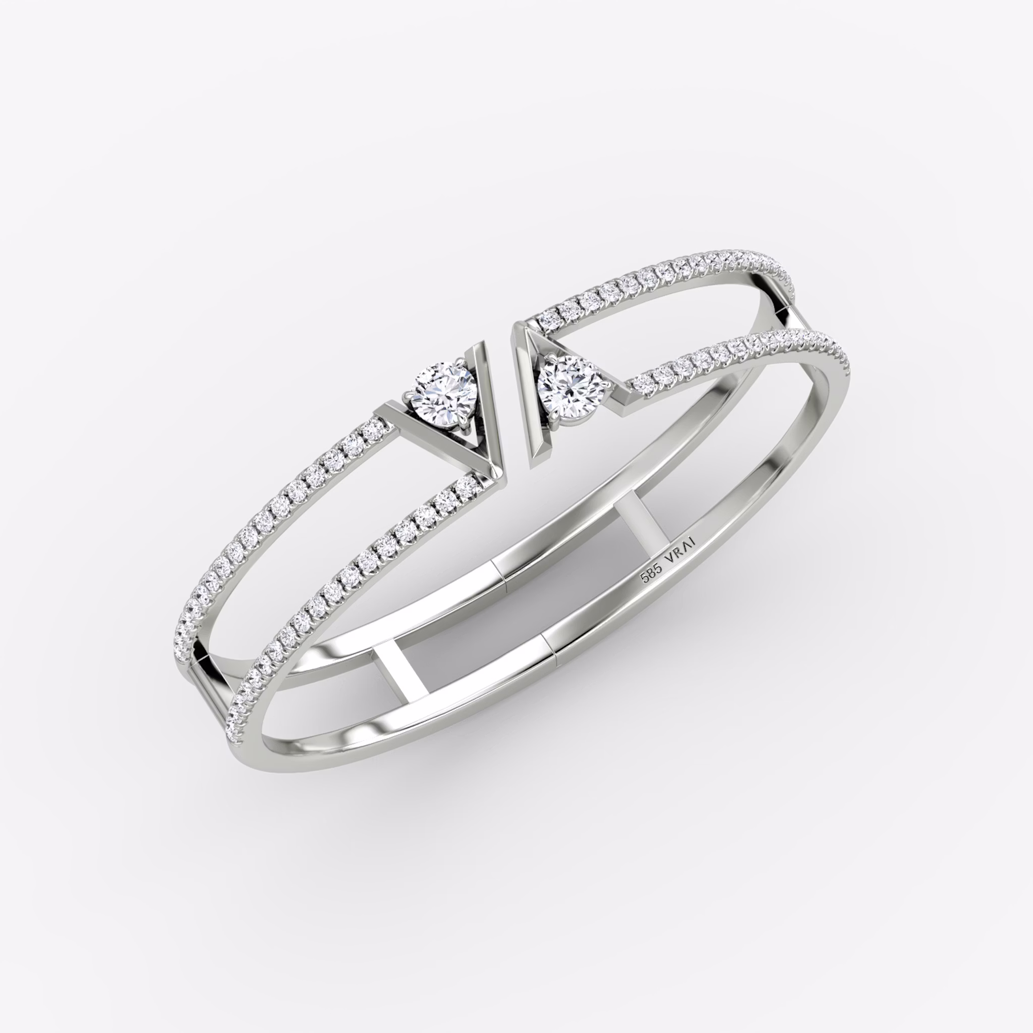 VRAI V Double Row Bangle | Round Brilliant | 14k | White Gold | bandAccent: Pavé | wristSize: Large