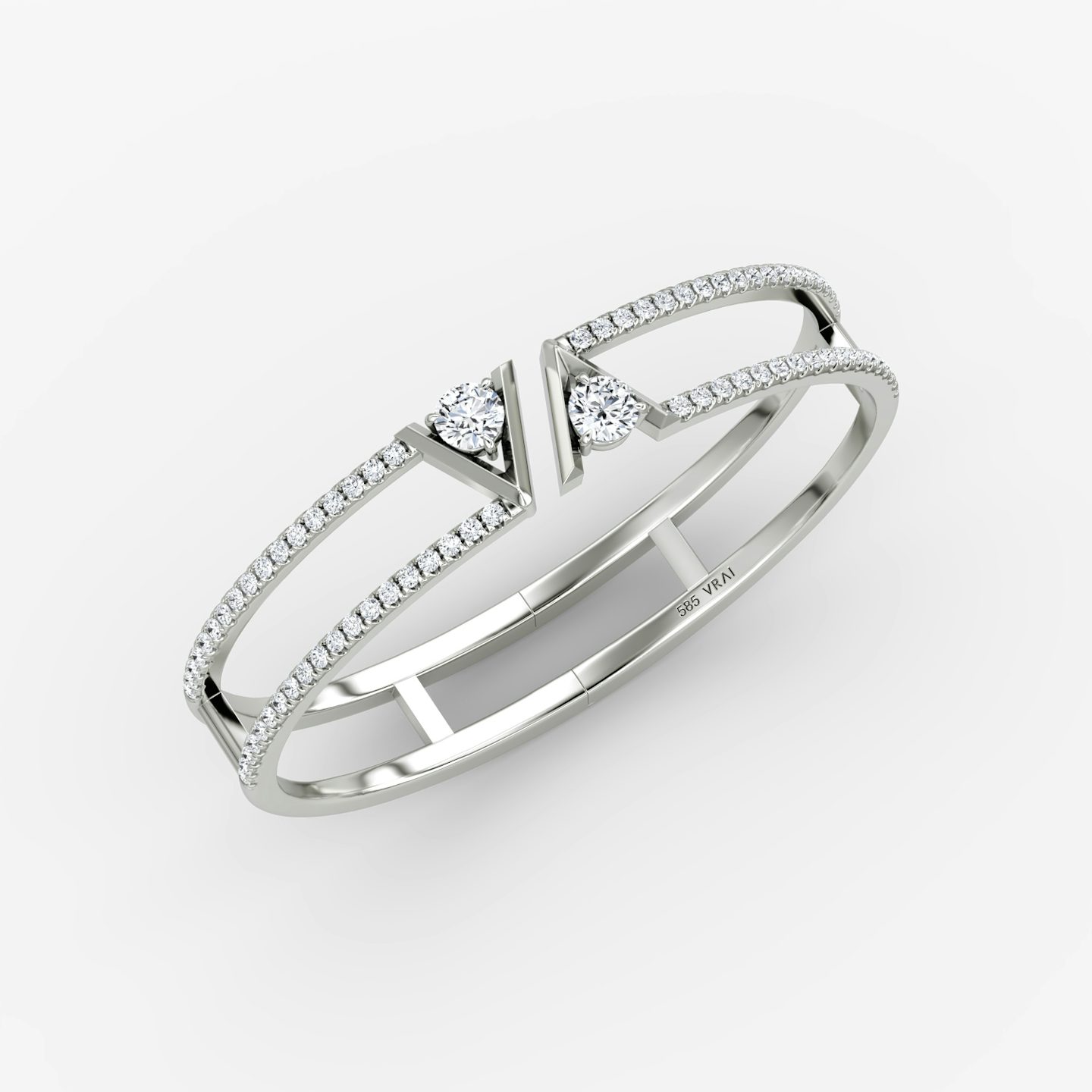 VRAI V Double Row Bangle | Round Brilliant | 14k | White Gold | bandAccent: Pavé | wristSize: Large