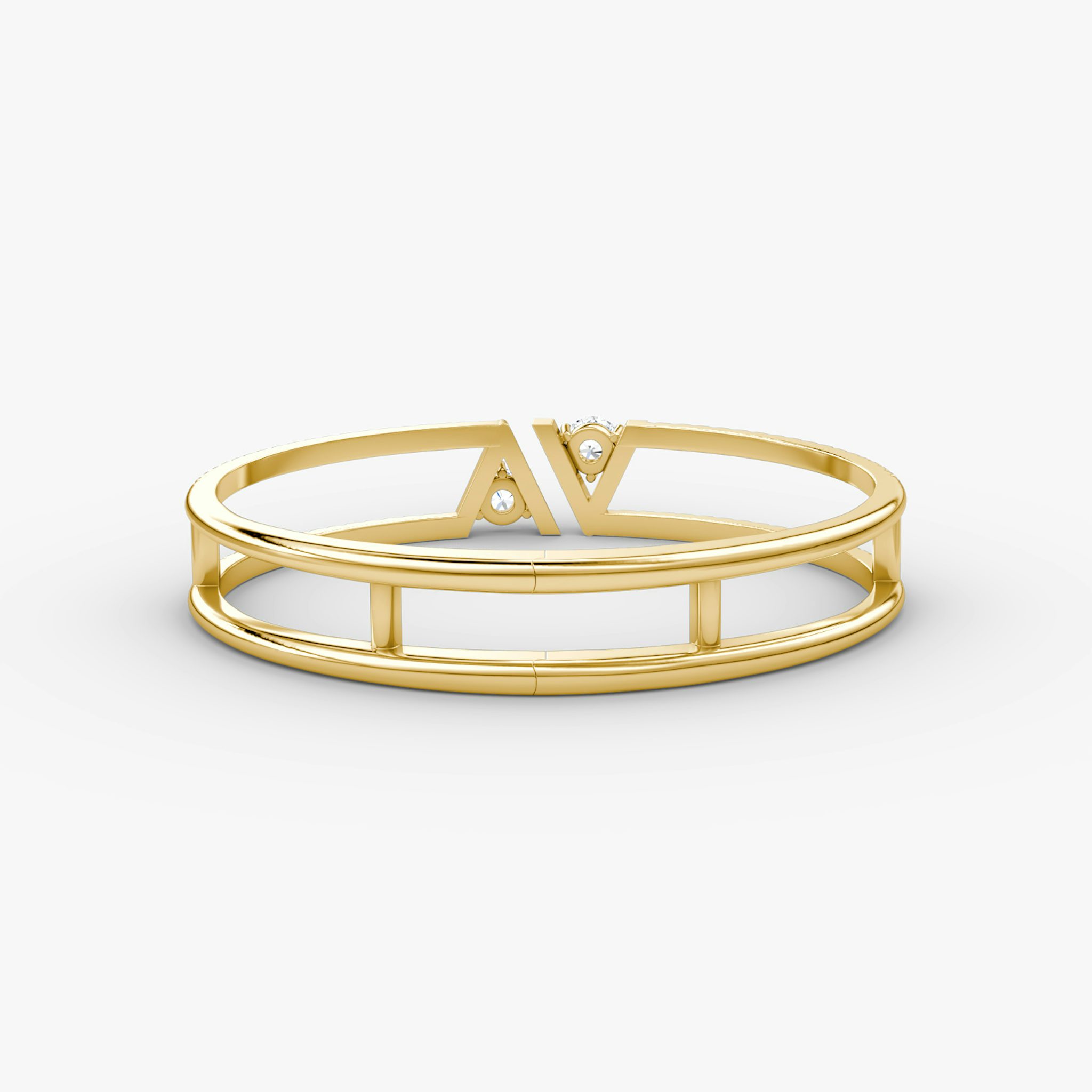 VRAI V Double Row Bangle | Round Brilliant | 14k | Yellow Gold | bandAccent: Pavé | wristSize: Medium