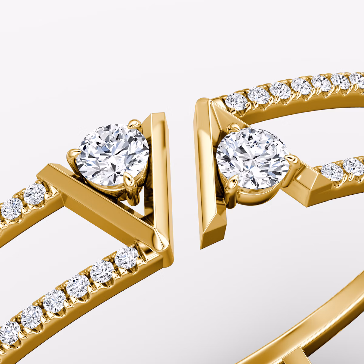 VRAI V Double Row Bangle | Round Brilliant | 14k | Yellow Gold | bandAccent: Pavé | wristSize: Medium