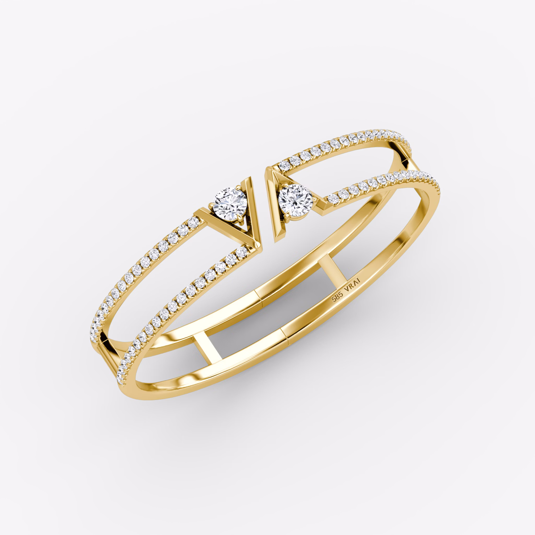 VRAI V Double Row Bangle | Round Brilliant | 14k | Yellow Gold | bandAccent: Pavé | wristSize: Medium