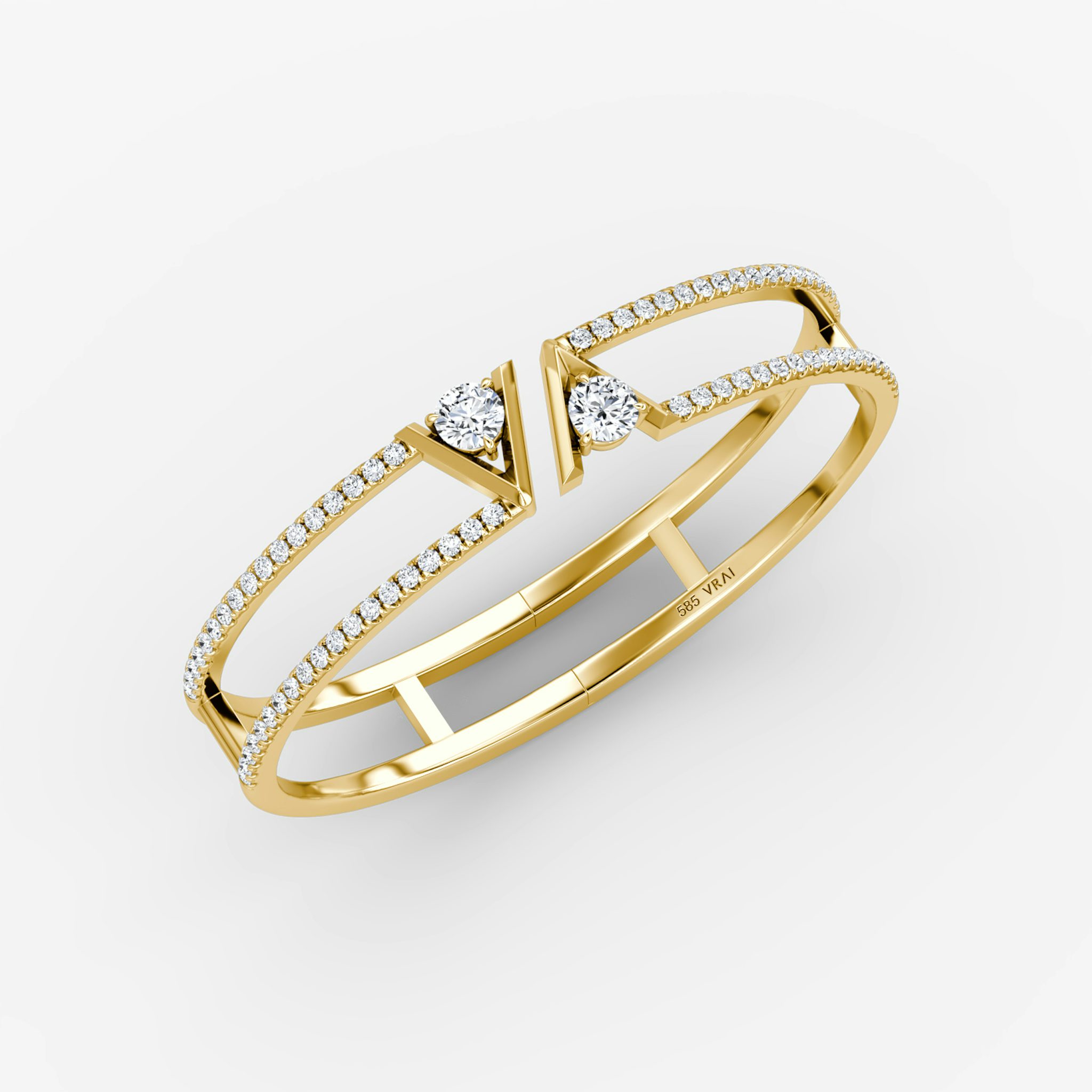 VRAI V Double Row Bangle | Round Brilliant | 14k | Yellow Gold | bandAccent: Pavé | wristSize: Medium