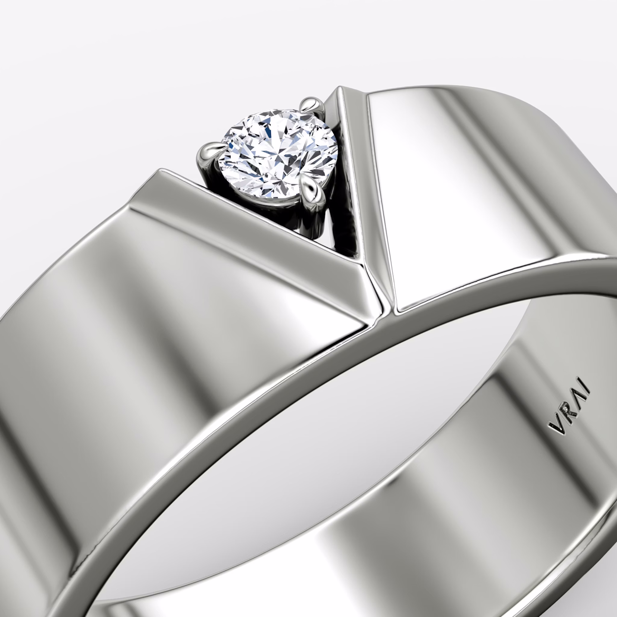 VRAI V Inlay Band | Round Brilliant | 14k | White Gold