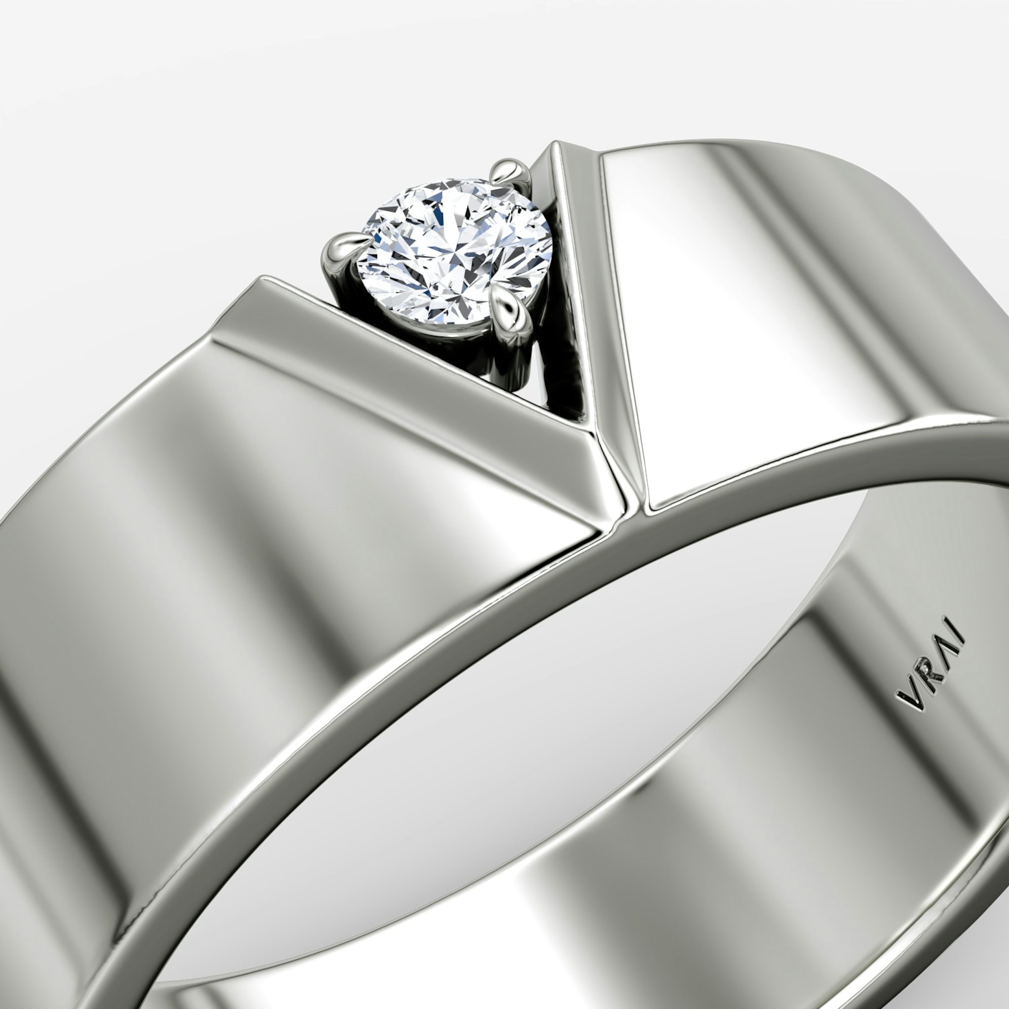 VRAI V Inlay Band | Round Brilliant | 14k | White Gold