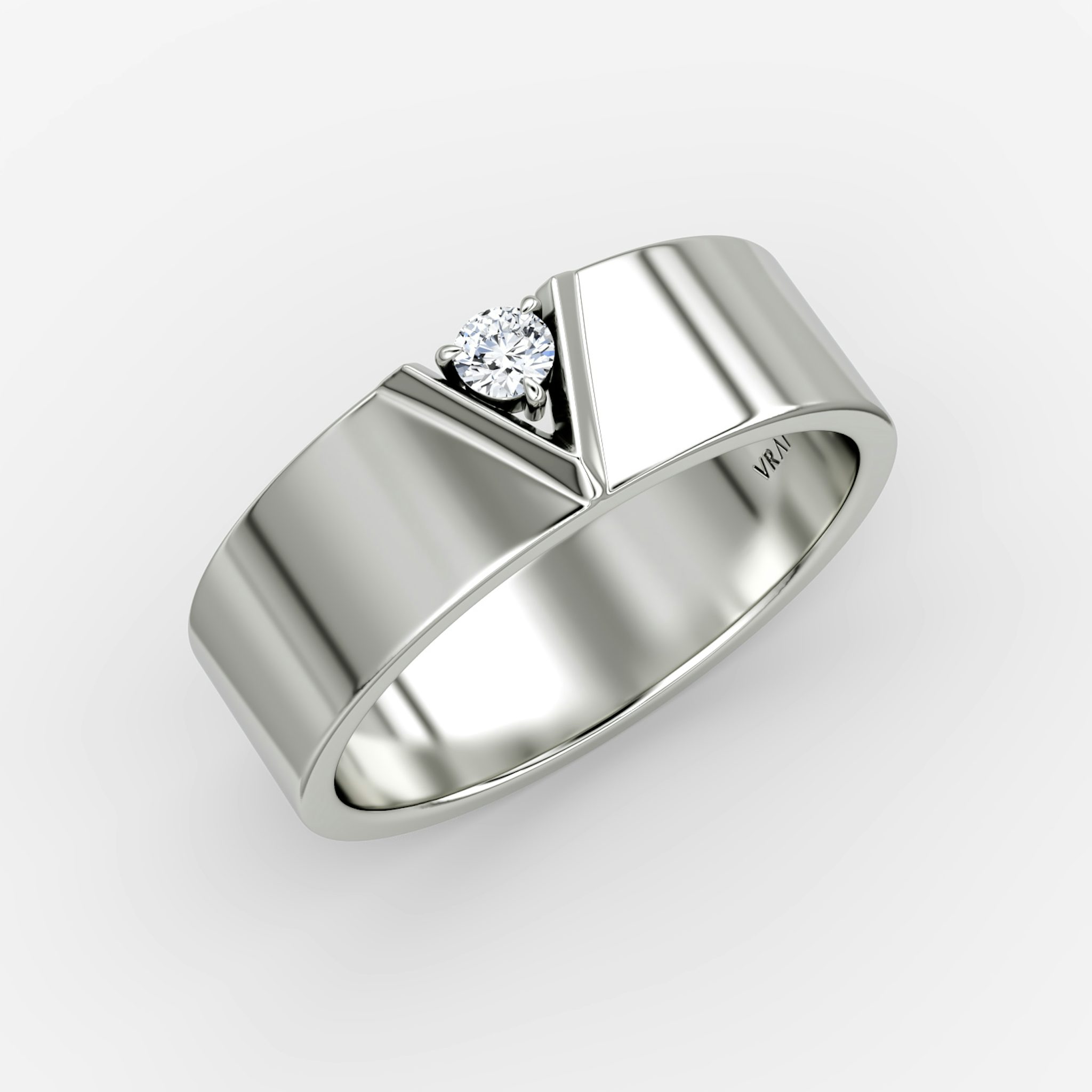 VRAI V Inlay Band | Round Brilliant | 14k | White Gold