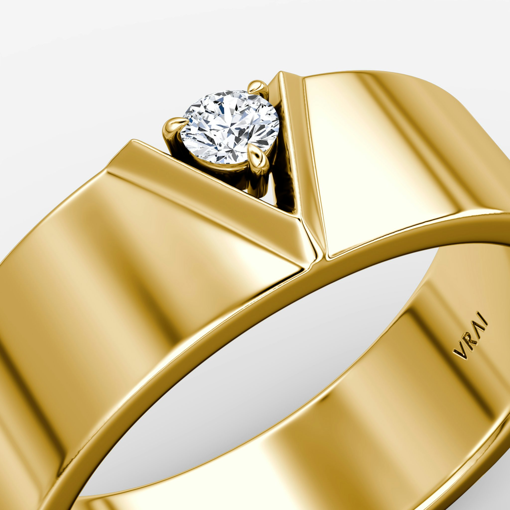 VRAI V Inlay Band | Round Brilliant | 14k | Yellow Gold