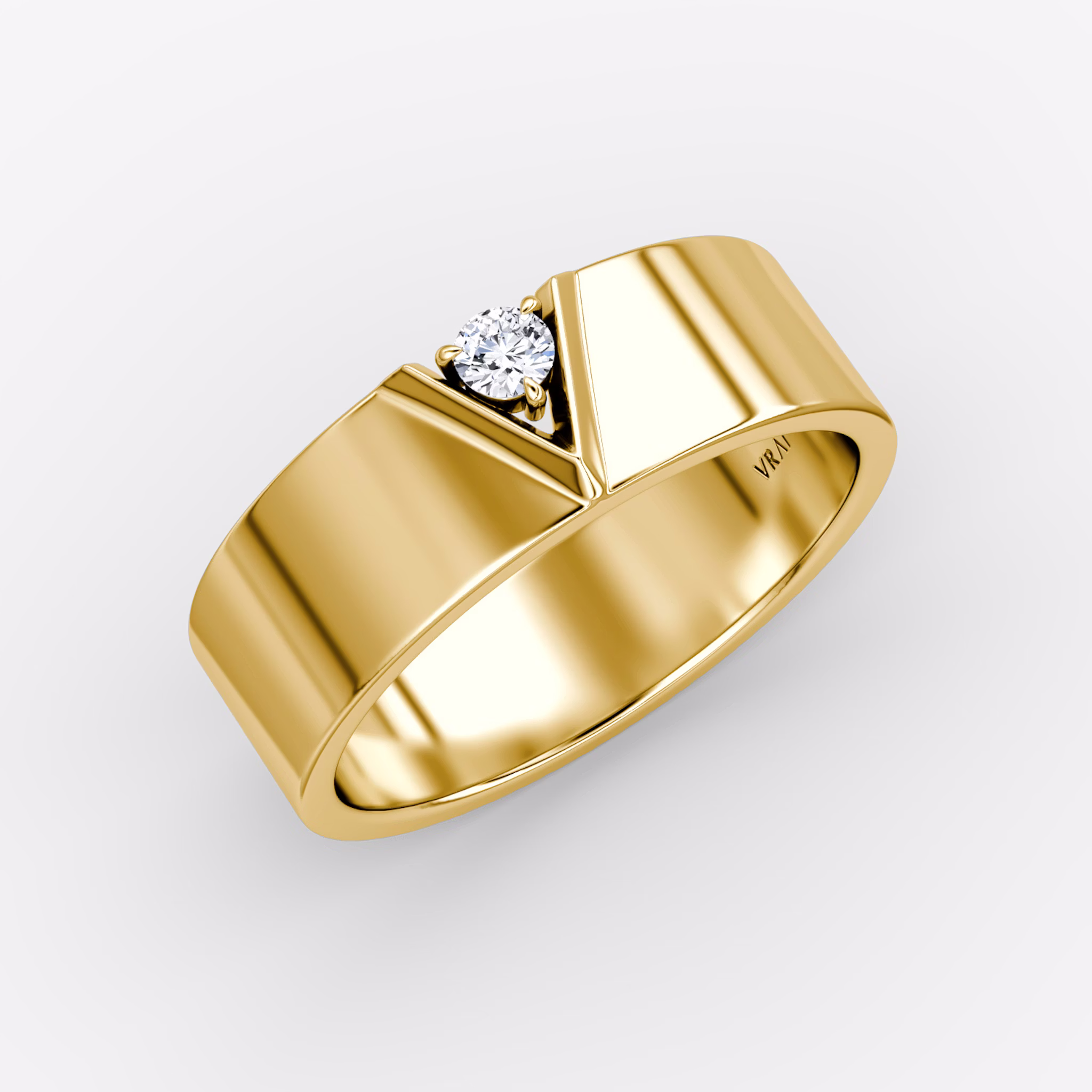 VRAI V Inlay Band | Round Brilliant | 14k | Yellow Gold