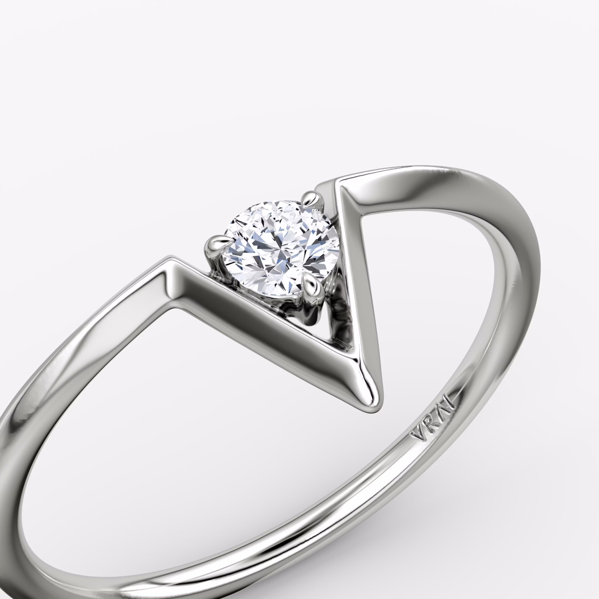 VRAI V Solitaire Ring | Round Brilliant | Sterling Silver | caratWeight: 0.10ct