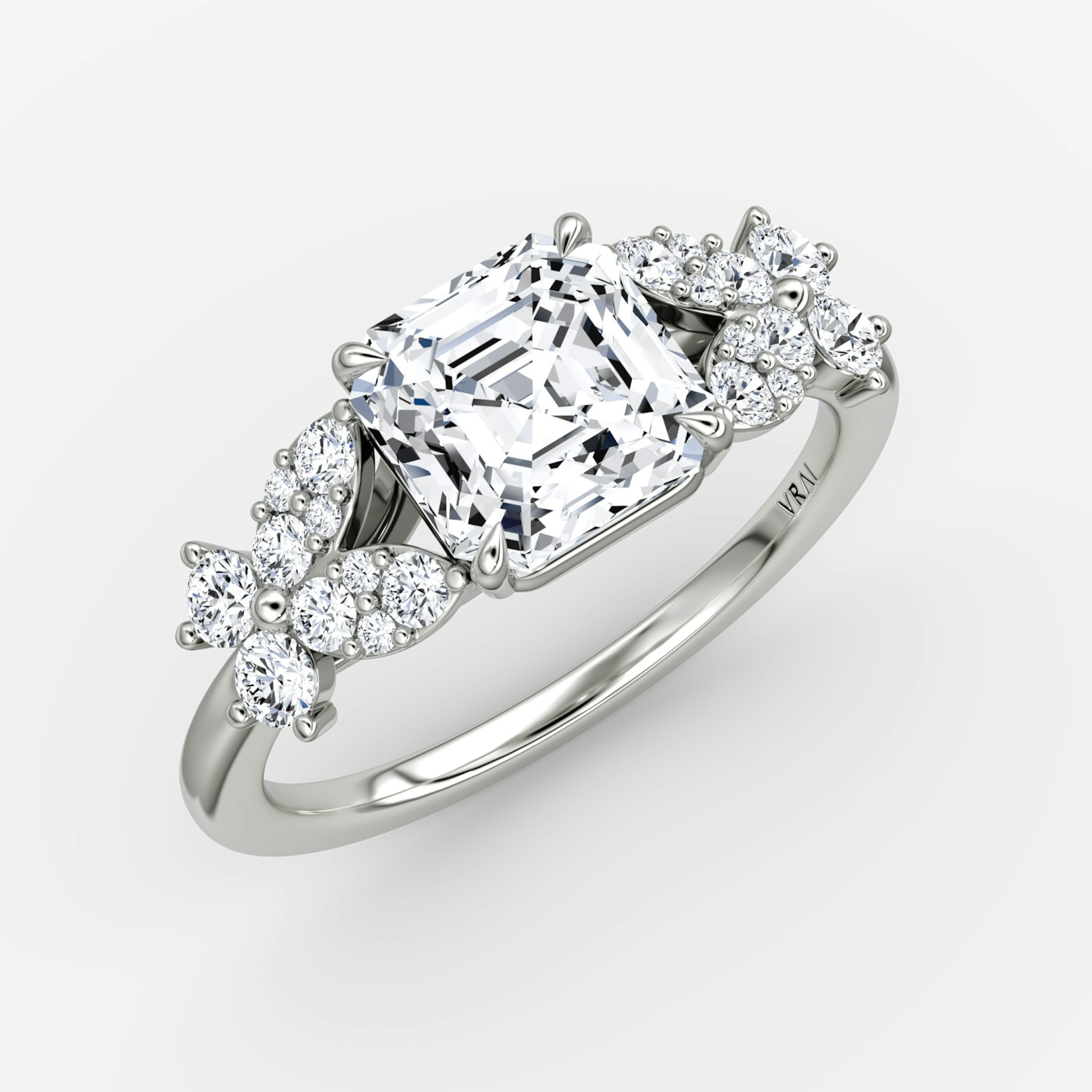 The Signature Floral | Asscher | Platinum | bandAccent: Plain | diamondOrientation: vertical | caratWeight: other