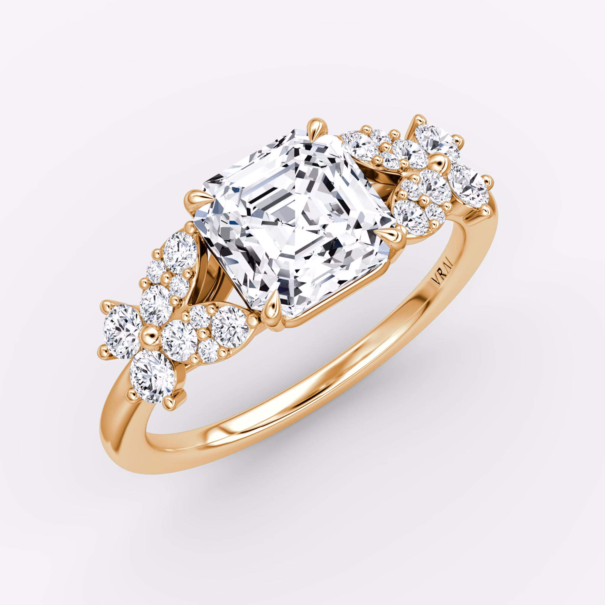 The Signature Floral | Asscher | 14k | Rose Gold | bandAccent: Plain | diamondOrientation: vertical | caratWeight: other