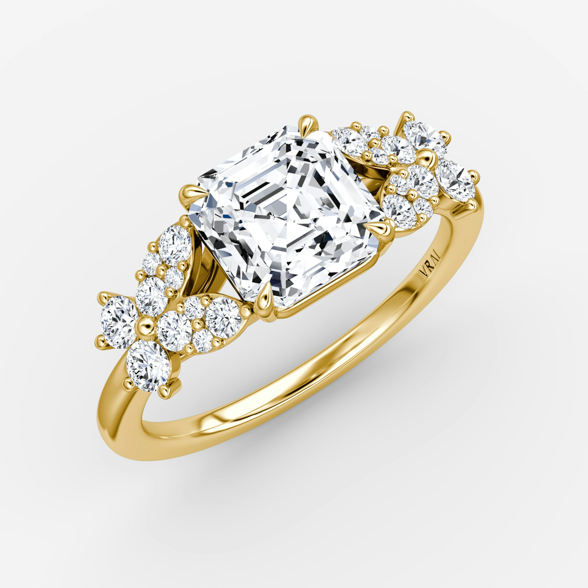 The Signature Floral | Asscher | 18k | Yellow Gold | bandAccent: Plain | diamondOrientation: vertical | caratWeight: other