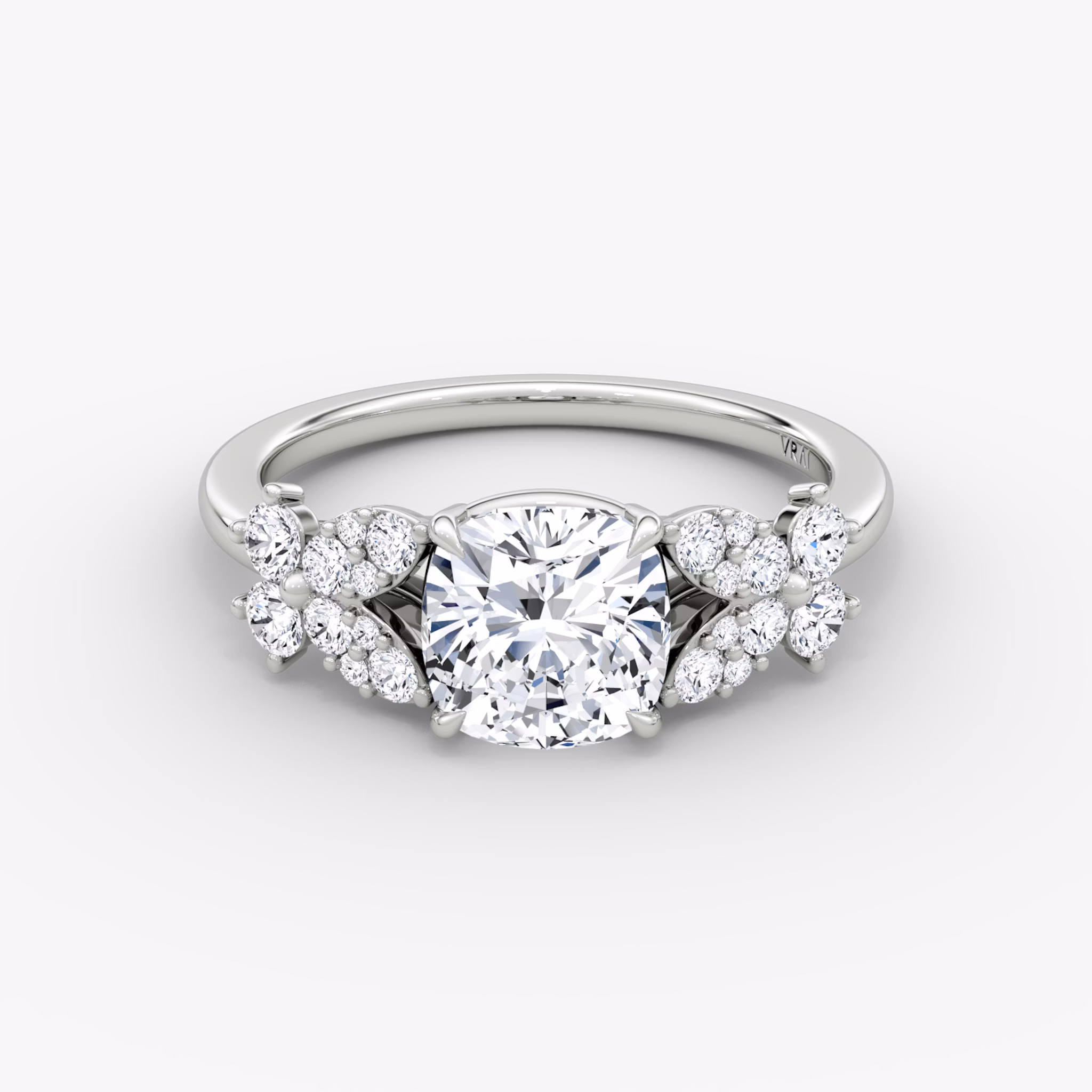 The Signature Floral | Cushion | Platinum | bandAccent: Plain | diamondOrientation: vertical | caratWeight: other
