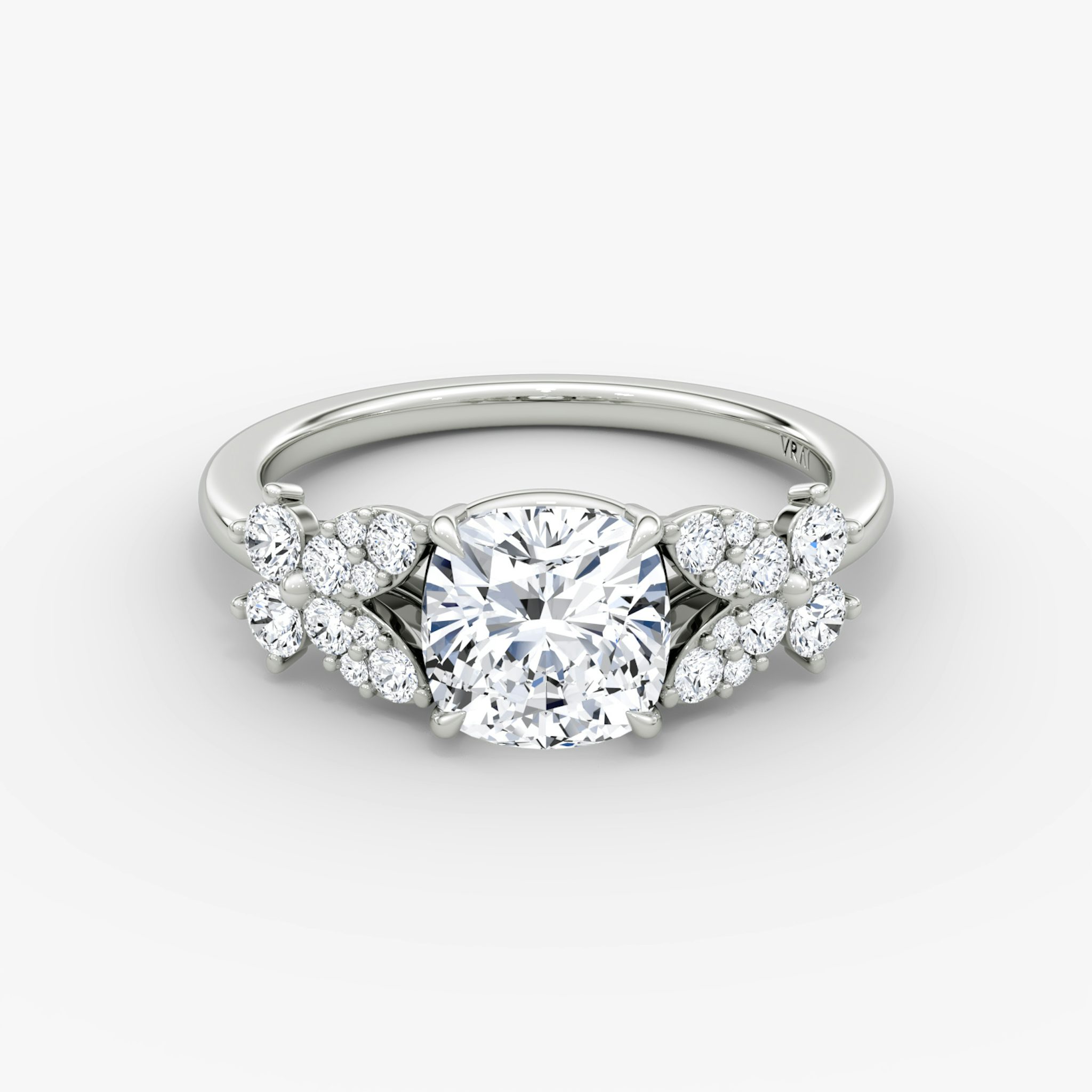 The Signature Floral | Cushion | Platinum | bandAccent: Plain | diamondOrientation: vertical | caratWeight: other