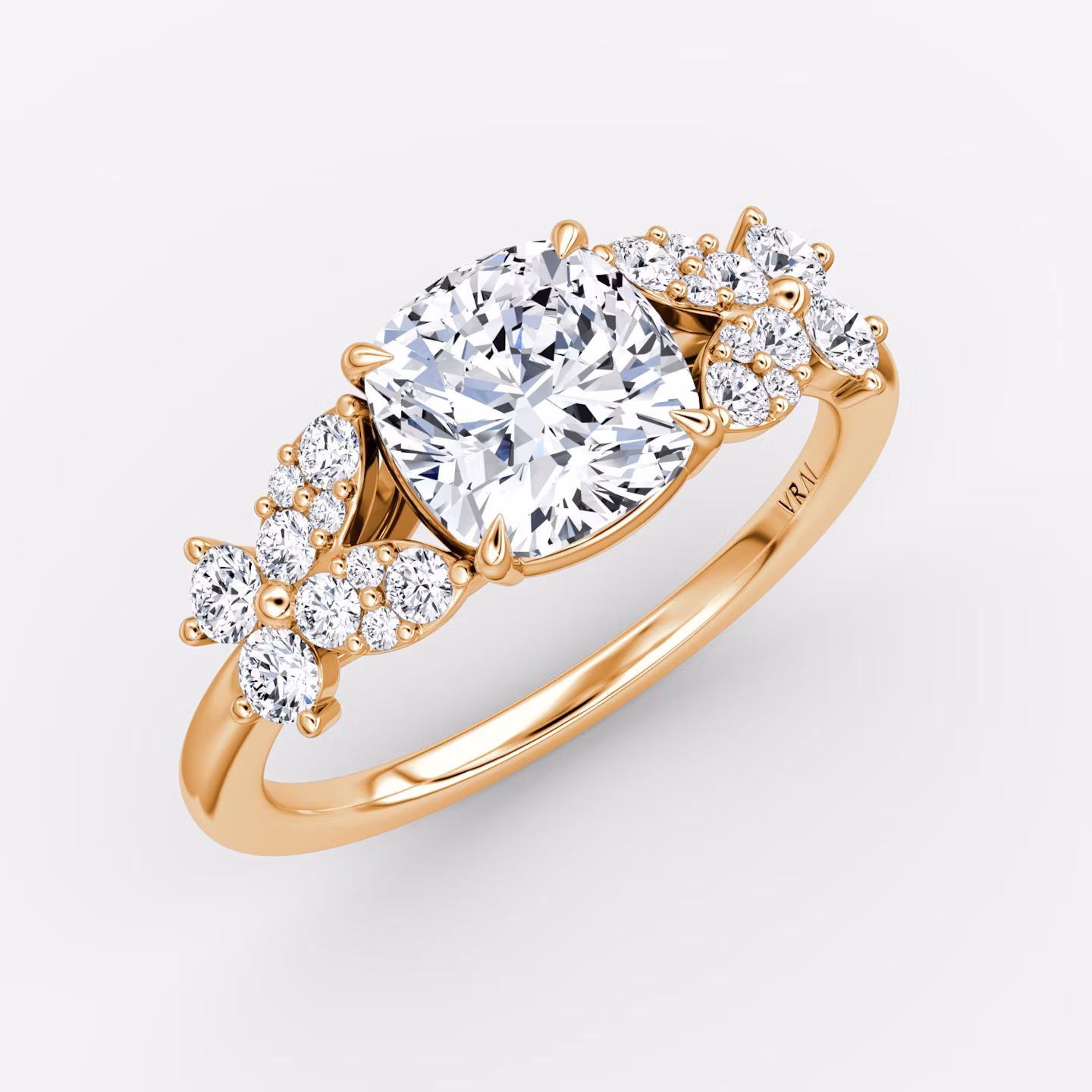 The Signature Floral  | Cushion | 14k | Rose Gold | bandAccent: Plain | diamondOrientation: vertical | caratWeight: other