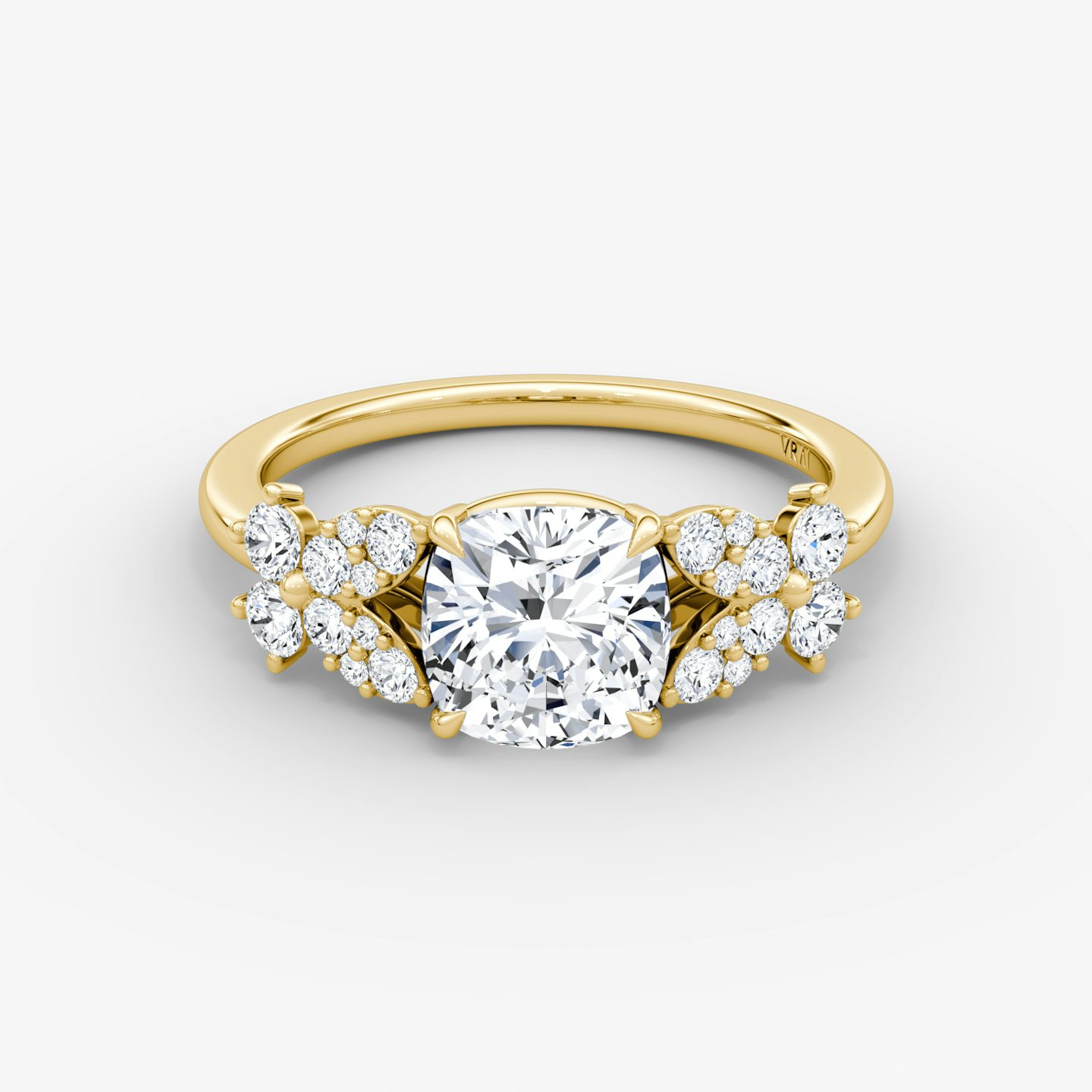 The Signature Floral  | Cushion | 18k | Yellow Gold | bandAccent: Plain | diamondOrientation: vertical | caratWeight: other