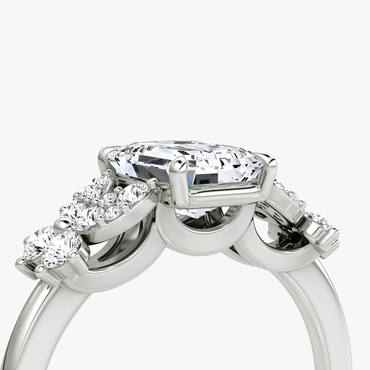 The Signature Floral  | Emerald | 18k | White Gold | bandAccent: Plain | diamondOrientation: vertical | caratWeight: other