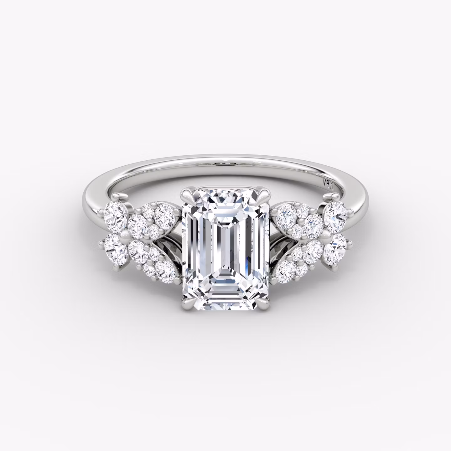 The Signature Floral  | Emerald | 18k | White Gold | bandAccent: Plain | diamondOrientation: vertical | caratWeight: other