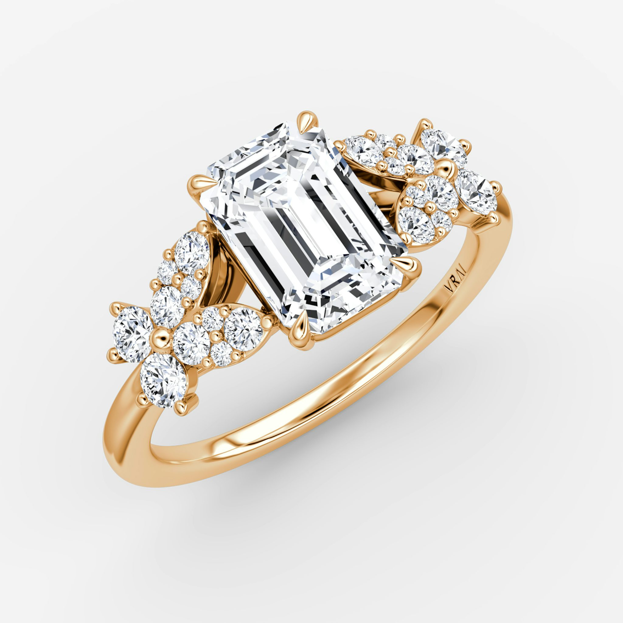 The Signature Floral | Emerald | 14k | Rose Gold | bandAccent: Plain | diamondOrientation: vertical | caratWeight: other