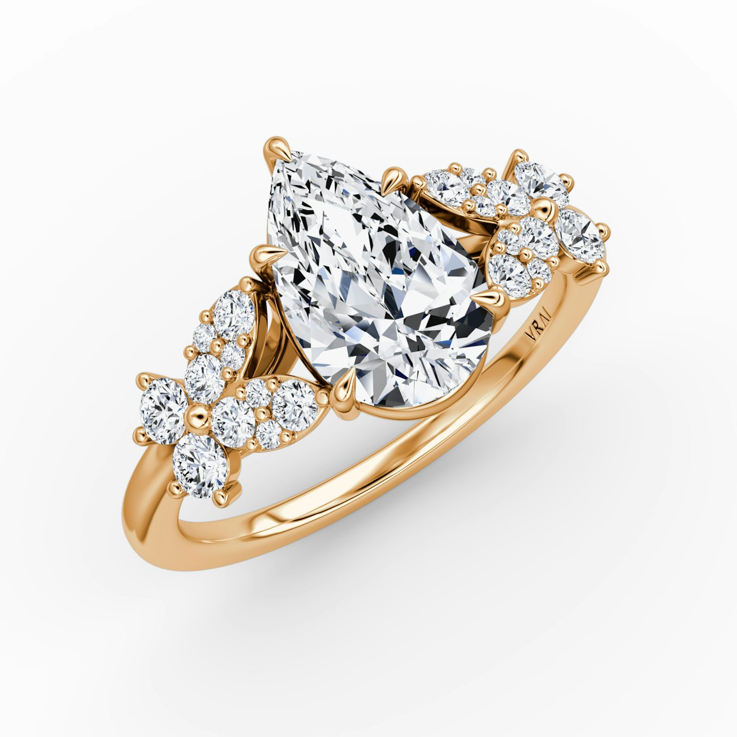 The Signature Floral  | Pear | 14k | Rose Gold | bandAccent: Plain | diamondOrientation: vertical | caratWeight: other