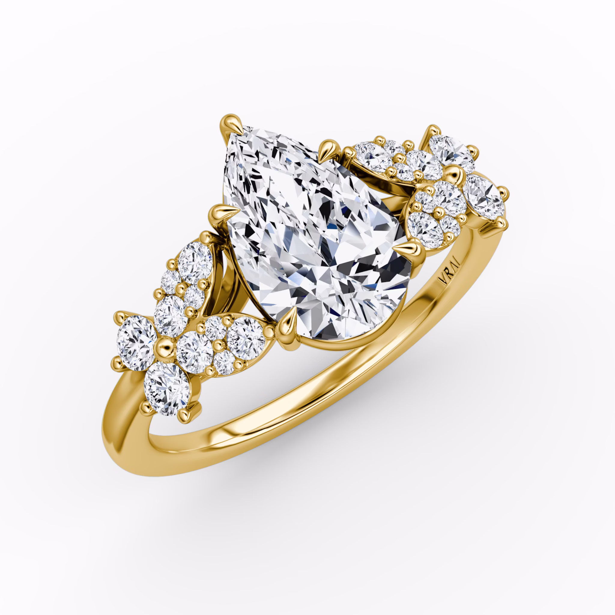 The Signature Floral | Pear | 18k | Yellow Gold | bandAccent: Plain | diamondOrientation: vertical | caratWeight: other