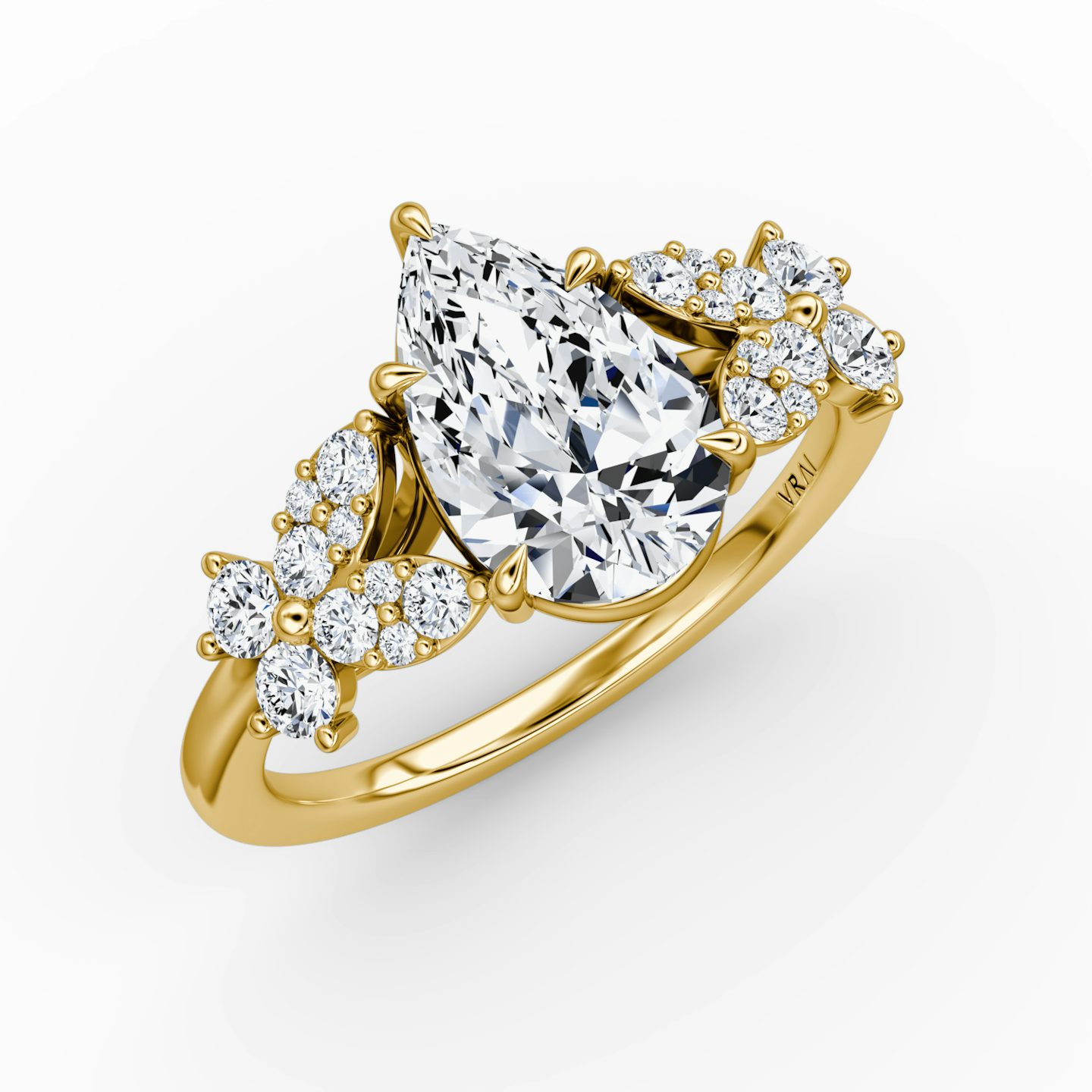 The Signature Floral  | Pear | 18k | Yellow Gold | bandAccent: Plain | diamondOrientation: vertical | caratWeight: other