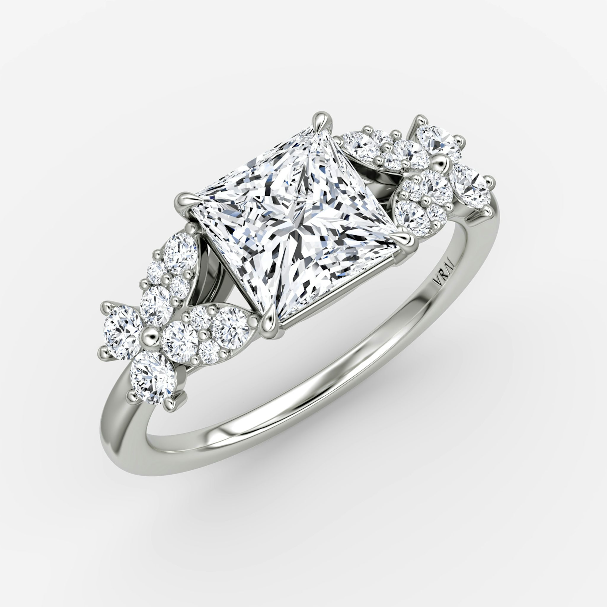 The Signature Floral | Princess | Platinum | bandAccent: Plain | diamondOrientation: vertical | caratWeight: other