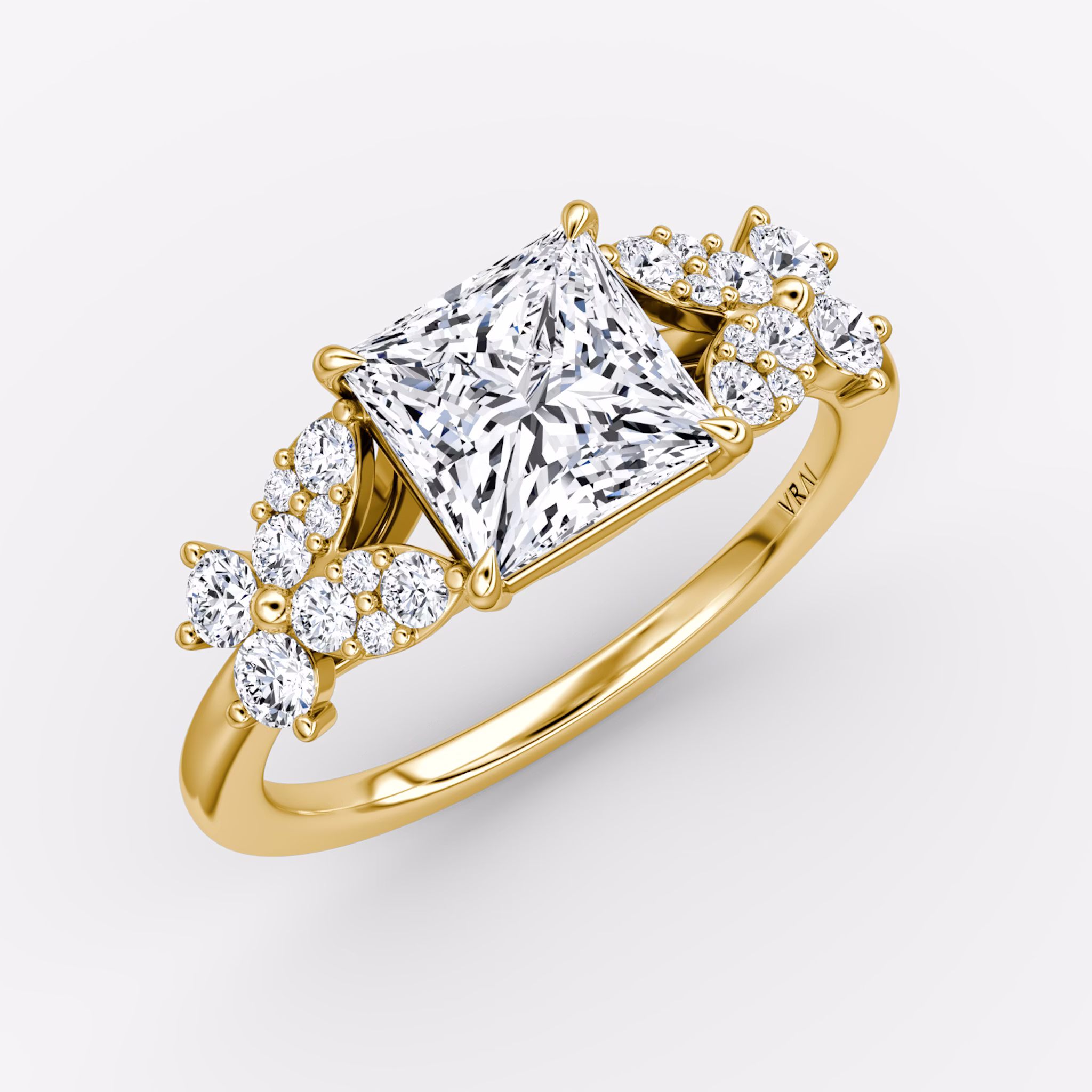 The Signature Floral | Princess | 18k | Yellow Gold | bandAccent: Plain | diamondOrientation: vertical | caratWeight: other
