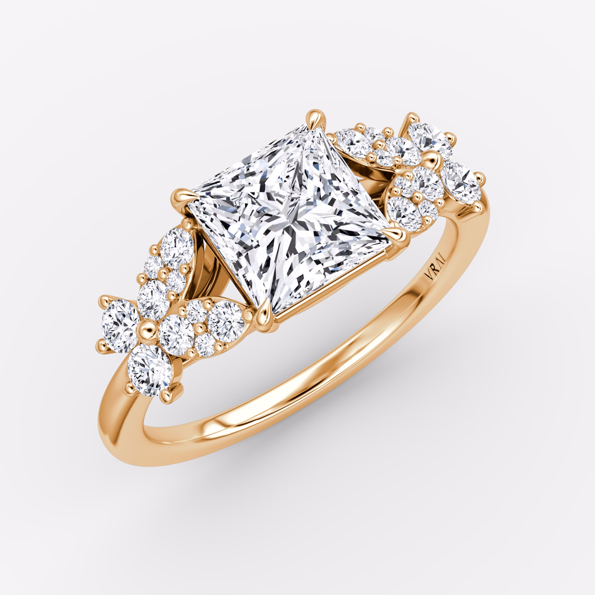 The Signature Floral | Princess | 14k | Rose Gold | bandAccent: Plain | diamondOrientation: vertical | caratWeight: other