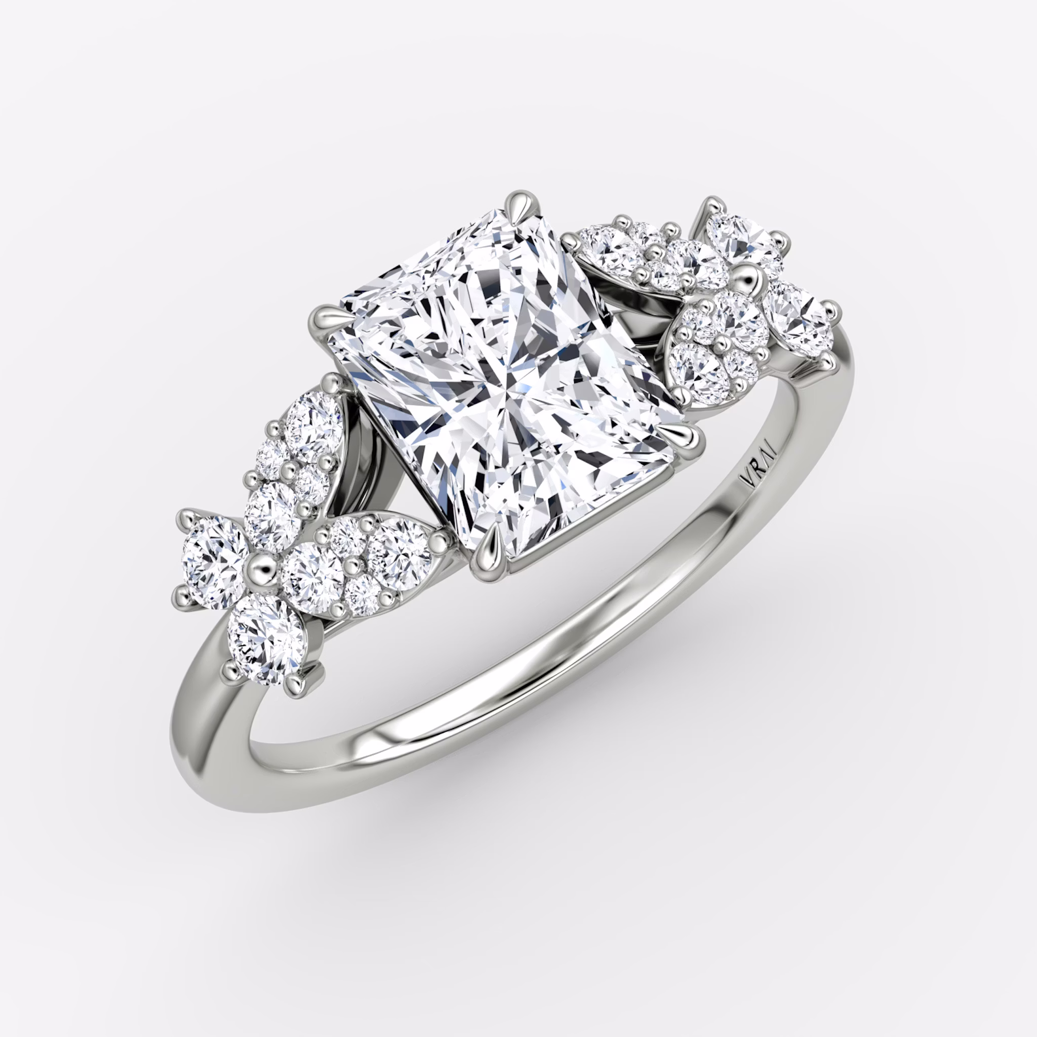 The Signature Floral | Radiant | 18k | White Gold | bandAccent: Plain | diamondOrientation: vertical | caratWeight: other