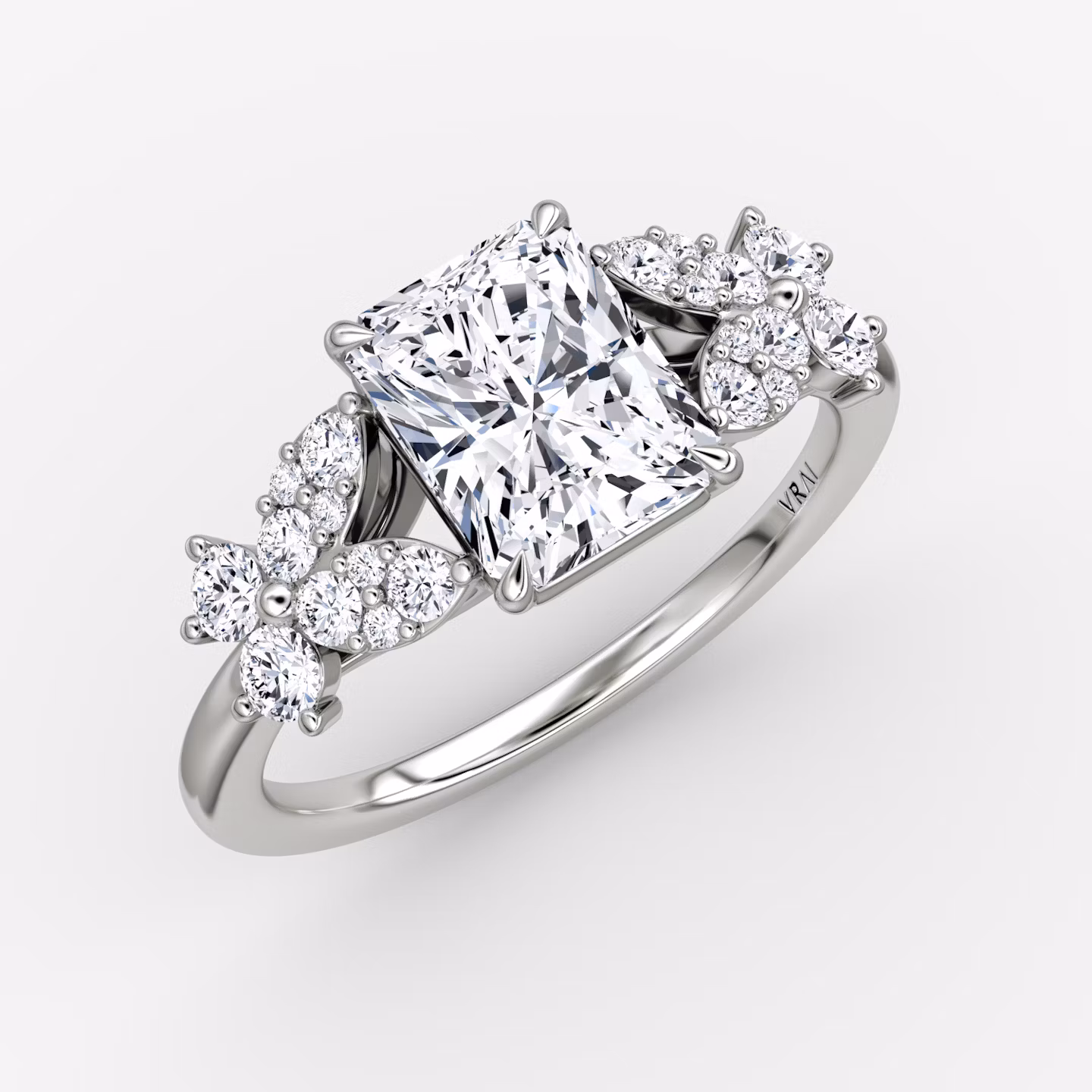 The Signature Floral  | Radiant | Platinum | bandAccent: Plain | diamondOrientation: vertical | caratWeight: other