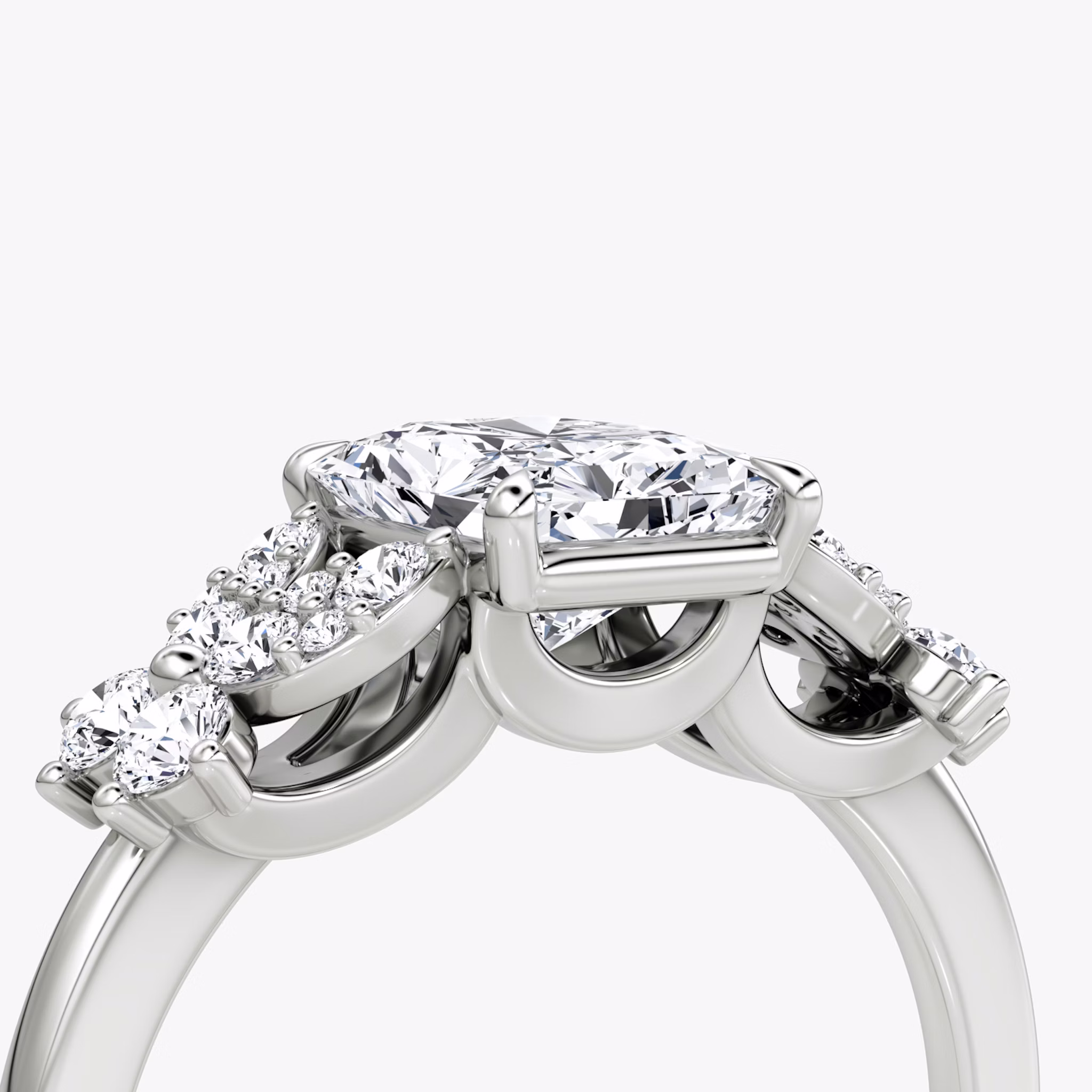 The Signature Floral | Radiant | 18k | White Gold | bandAccent: Plain | diamondOrientation: vertical | caratWeight: other
