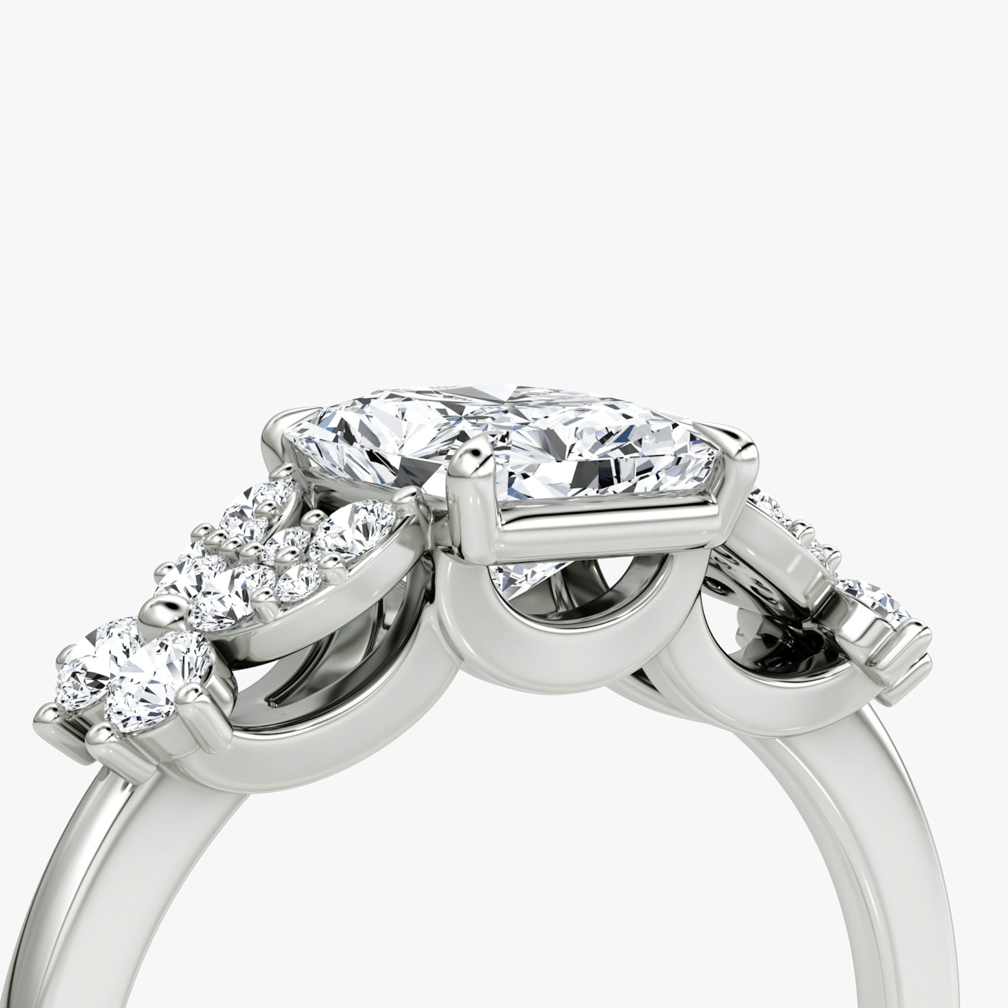 The Signature Floral | Radiant | 18k | White Gold | bandAccent: Plain | diamondOrientation: vertical | caratWeight: other
