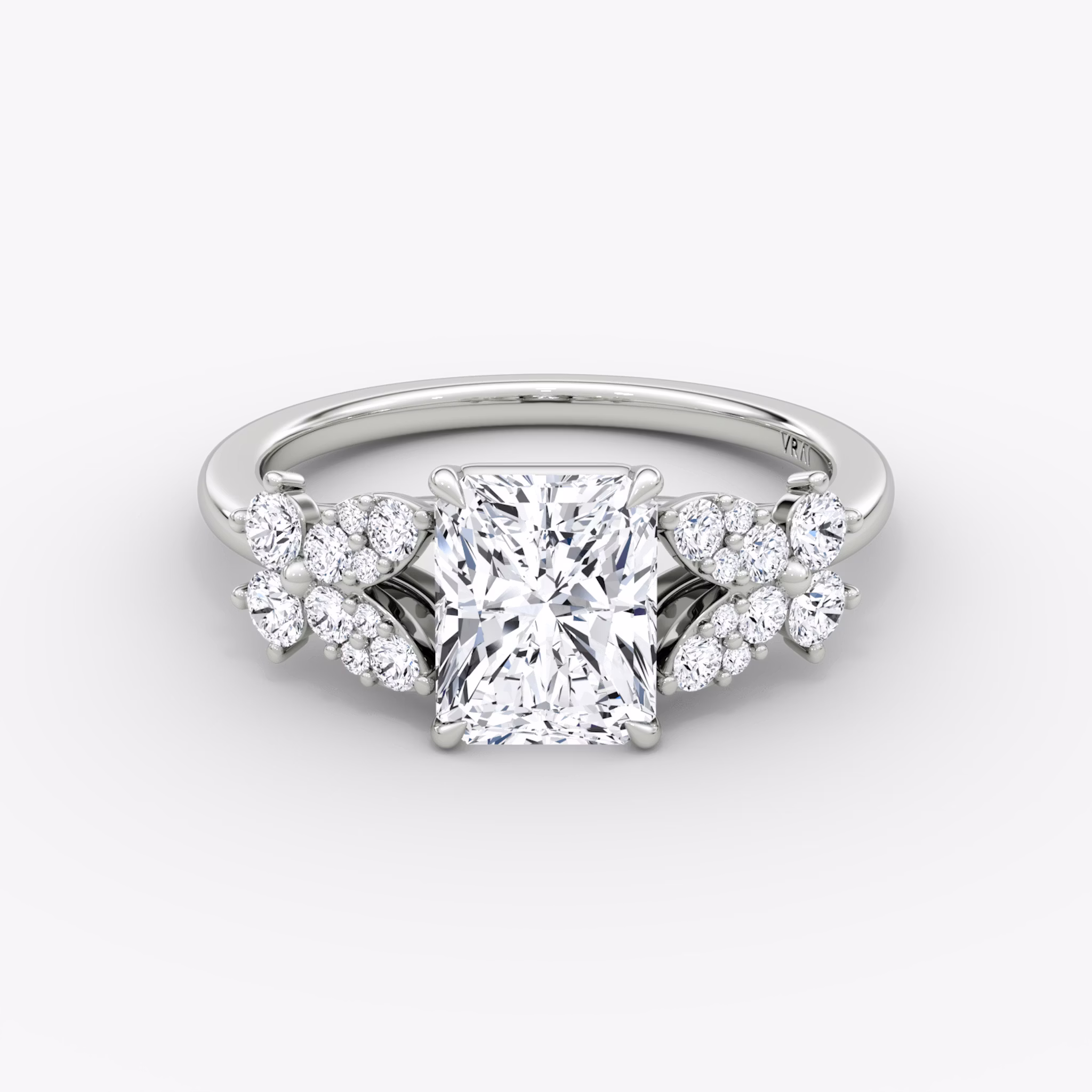 The Signature Floral | Radiant | 18k | White Gold | bandAccent: Plain | diamondOrientation: vertical | caratWeight: other