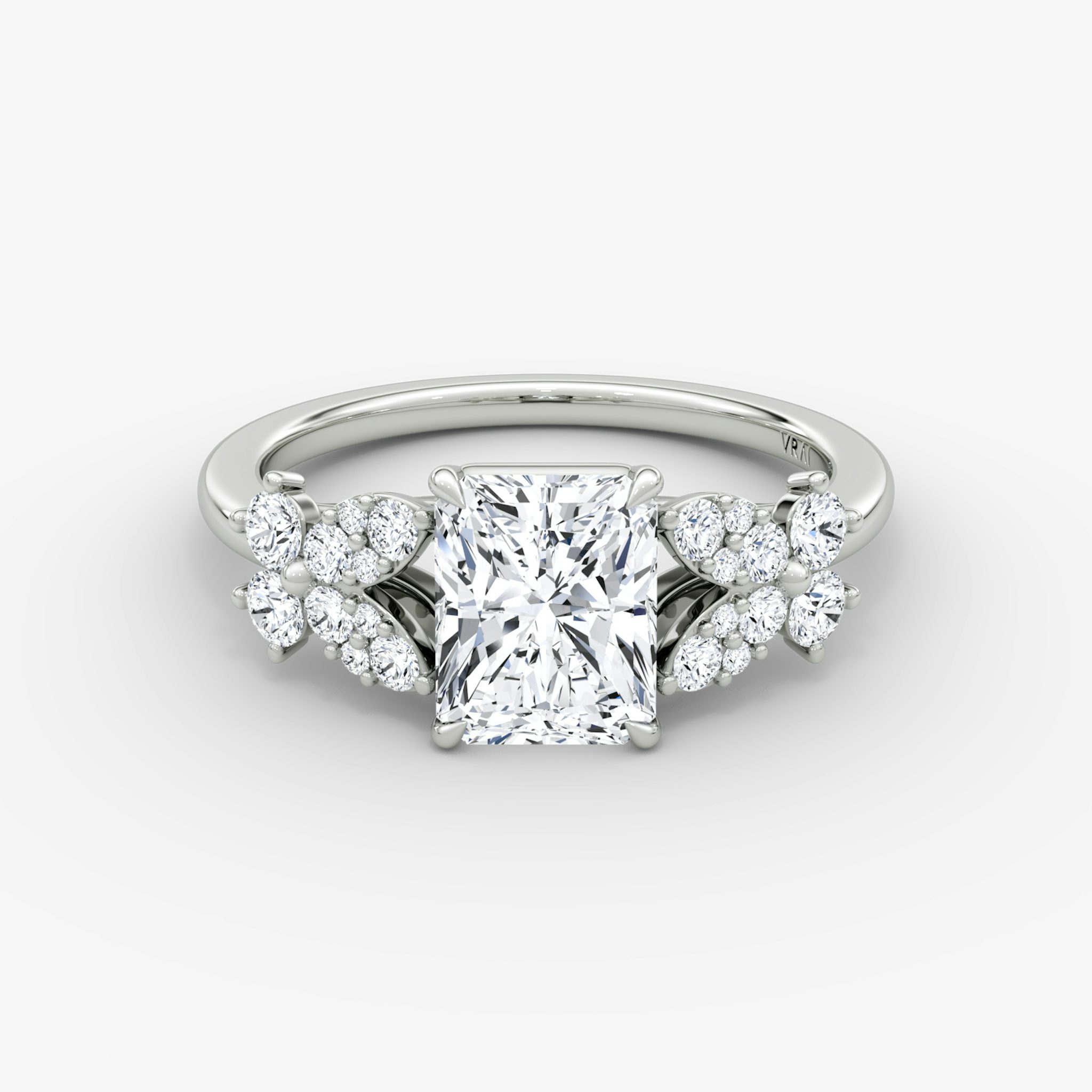 The Signature Floral | Radiant | 18k | White Gold | bandAccent: Plain | diamondOrientation: vertical | caratWeight: other