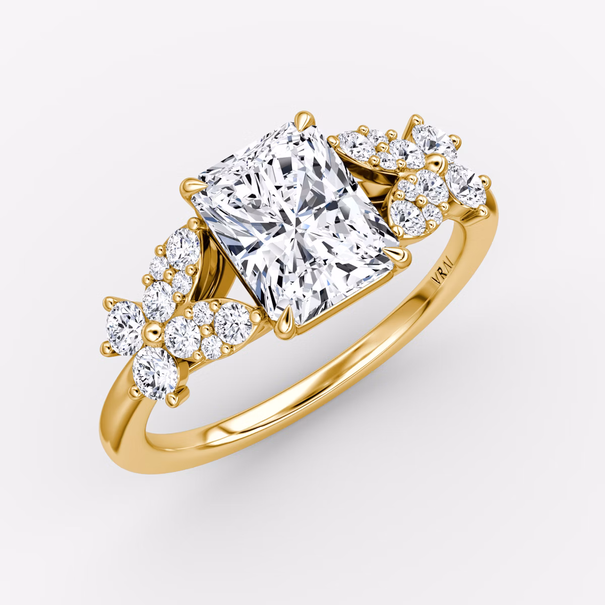 The Signature Floral | Radiant | 18k | Yellow Gold | bandAccent: Plain | diamondOrientation: vertical | caratWeight: other