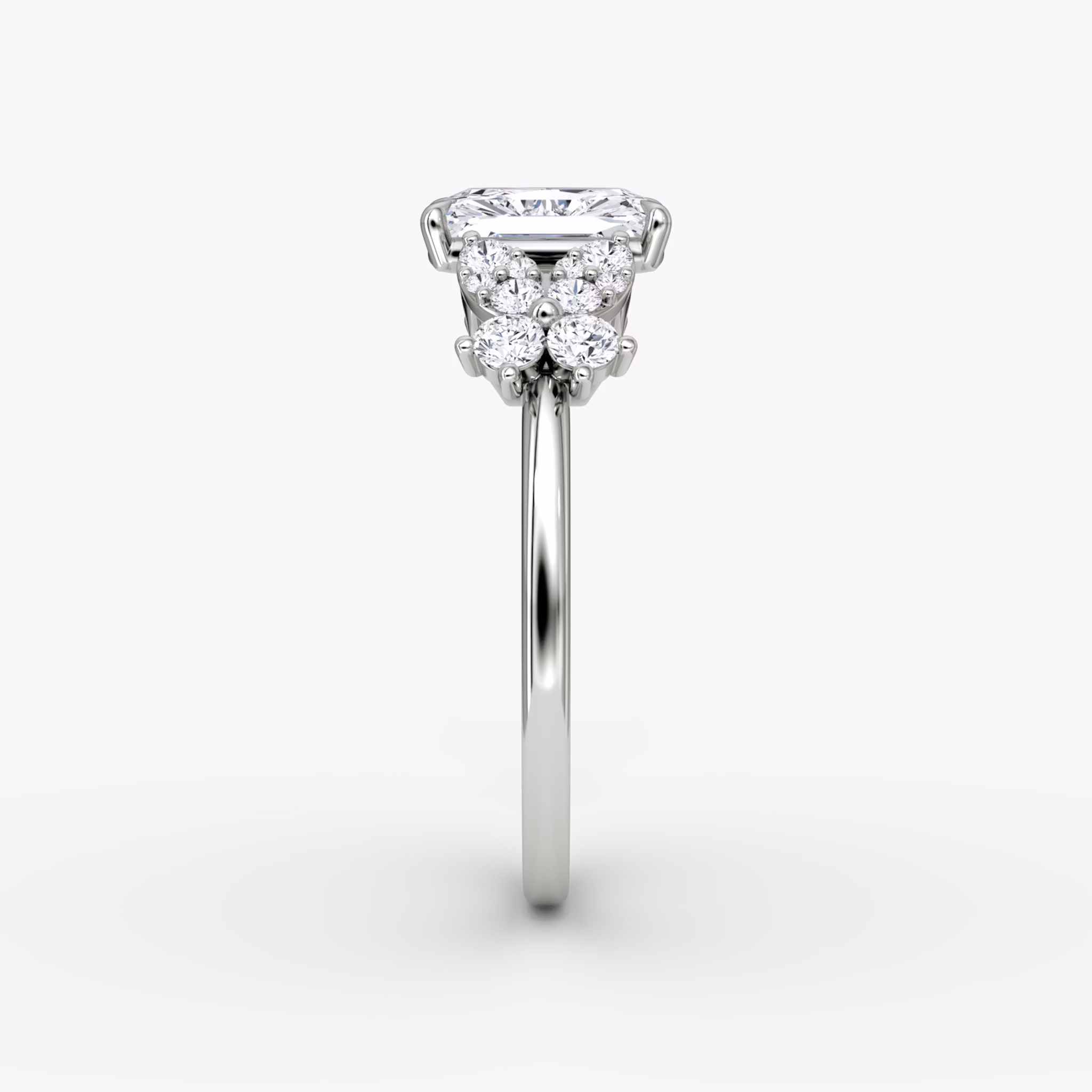 The Signature Floral | Radiant | 18k | White Gold | bandAccent: Plain | diamondOrientation: vertical | caratWeight: other