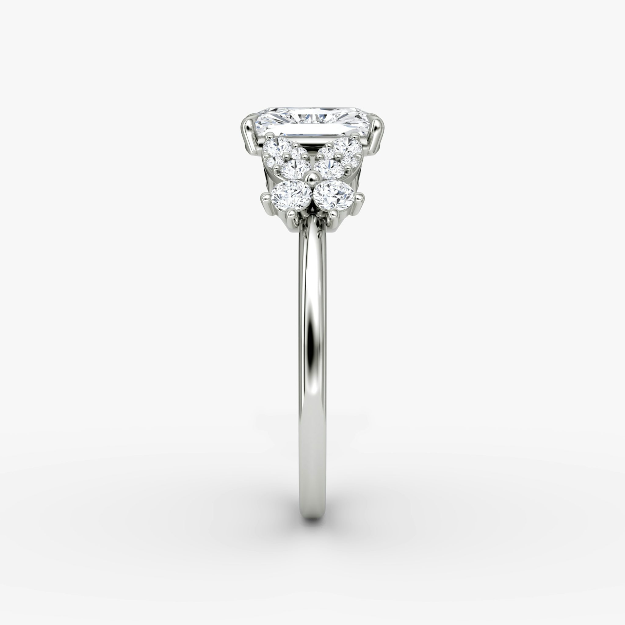 The Signature Floral | Radiant | 18k | White Gold | bandAccent: Plain | diamondOrientation: vertical | caratWeight: other