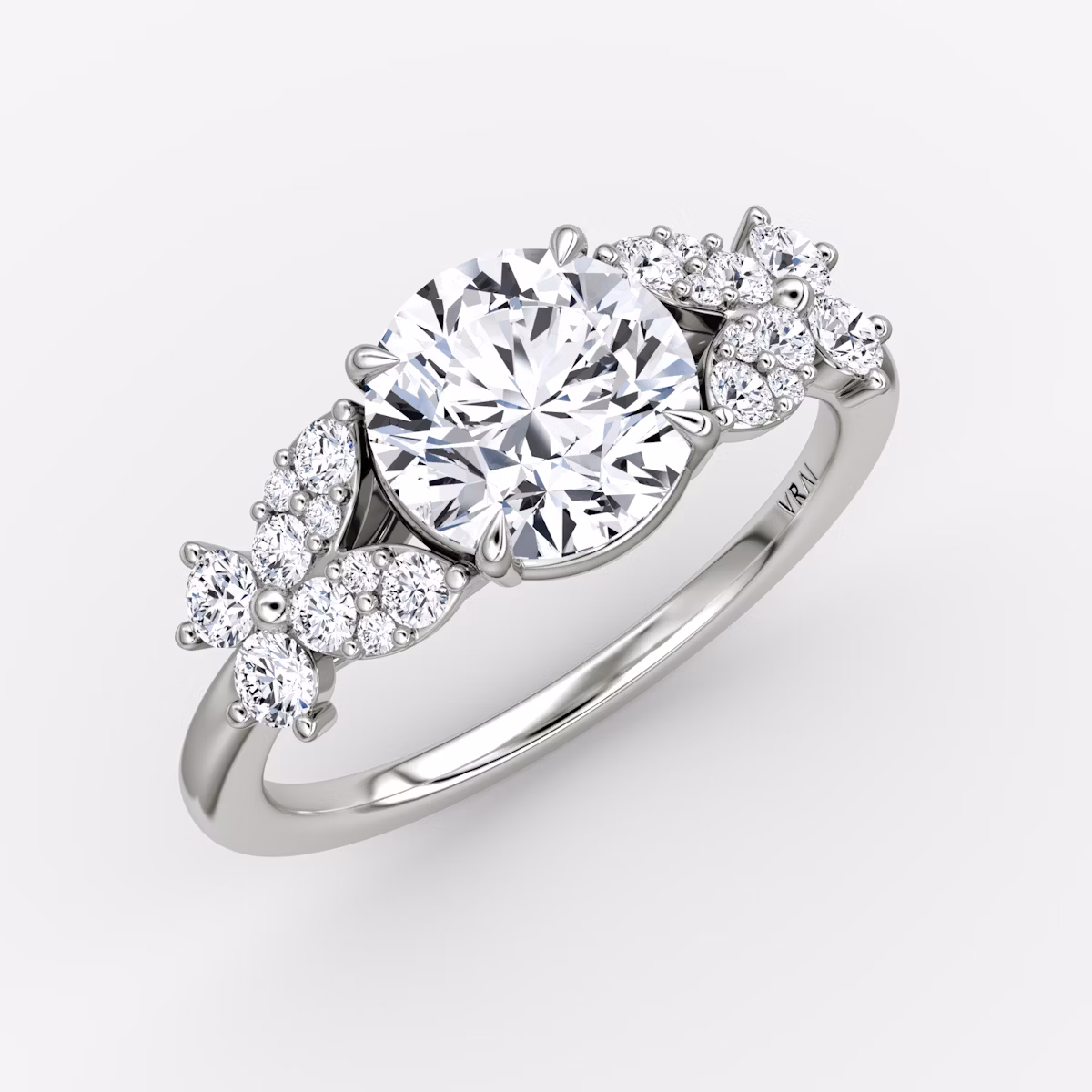 The Signature Floral | Round Brilliant | 18k | White Gold | bandAccent: Plain | caratWeight: 2.0ct | diamondOrientation: vertical