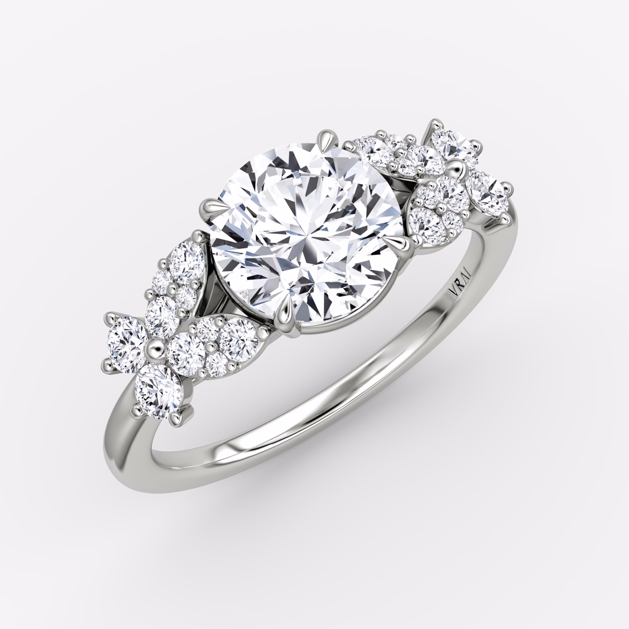 The Signature Floral | Round Brilliant | 18k | White Gold | bandAccent: Plain | caratWeight: other | diamondOrientation: vertical