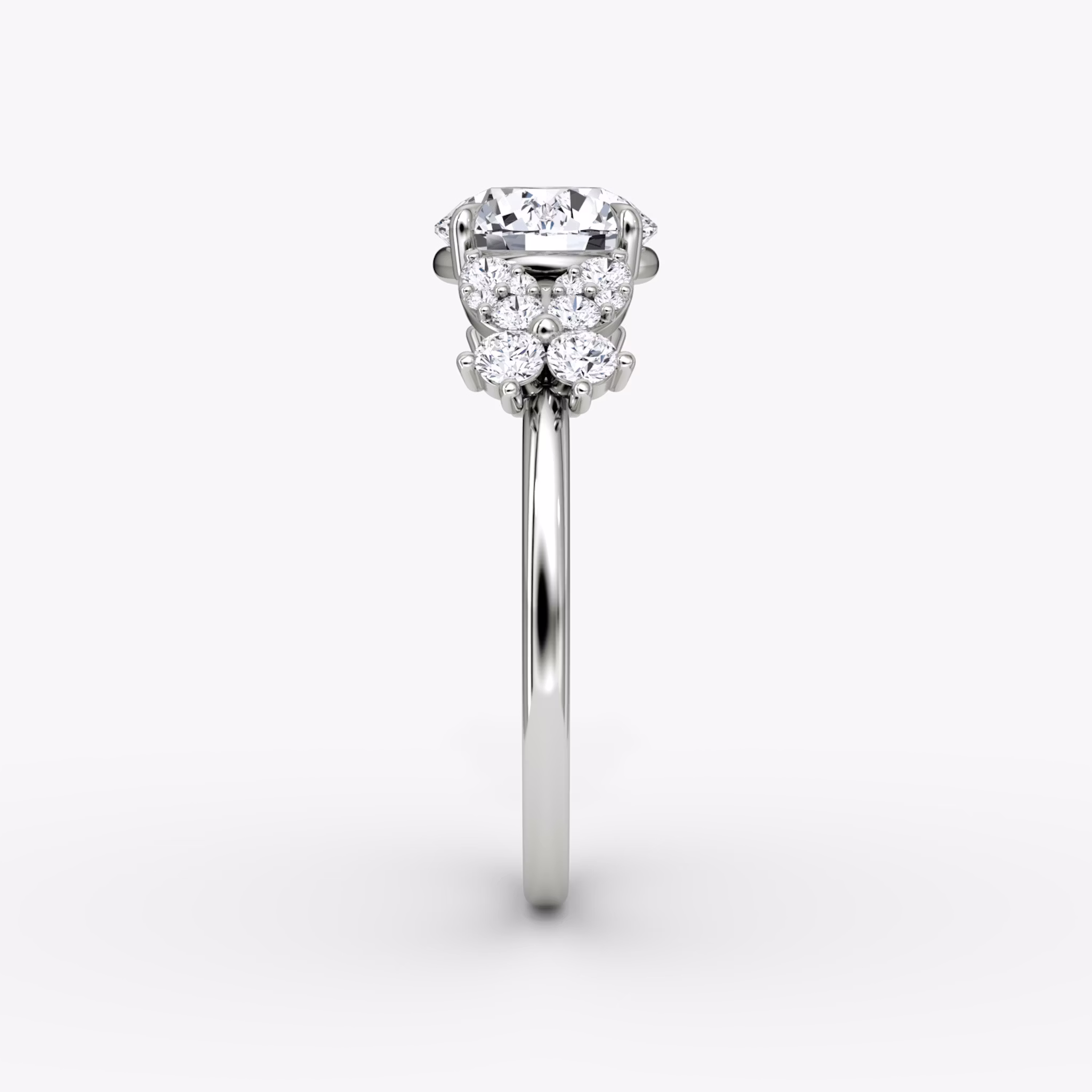 The Signature Floral | Round Brilliant | 18k | White Gold | bandAccent: Plain | caratWeight: other | diamondOrientation: vertical