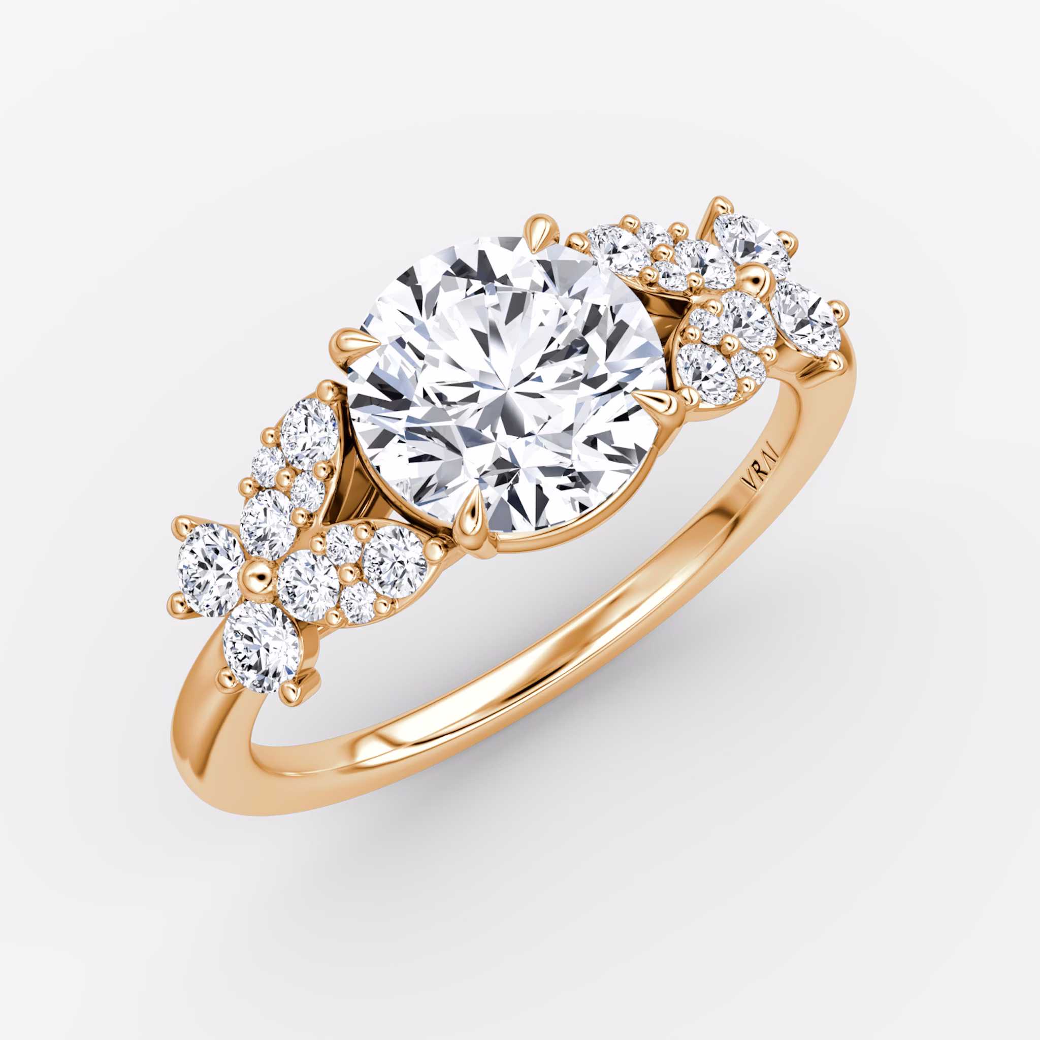 The Signature Floral | Round Brilliant | 14k | Rose Gold | bandAccent: Plain | caratWeight: other | diamondOrientation: vertical