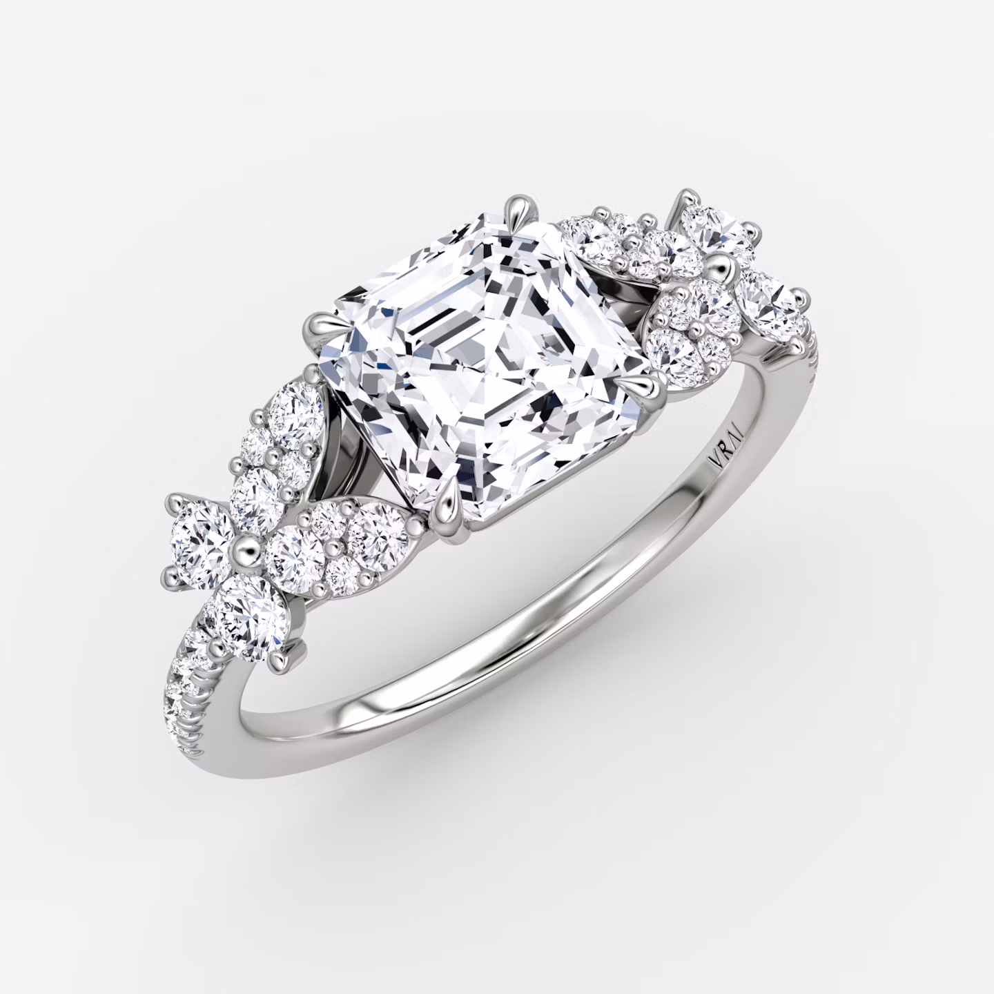 The Signature Floral  | Asscher | 18k | White Gold | bandAccent: Pavé | diamondOrientation: vertical | caratWeight: other