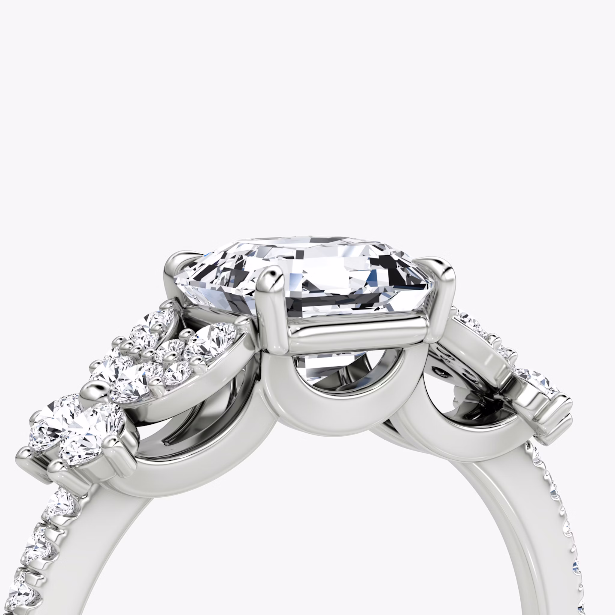 The Signature Floral | Asscher | 18k | White Gold | bandAccent: Pavé | diamondOrientation: vertical | caratWeight: other