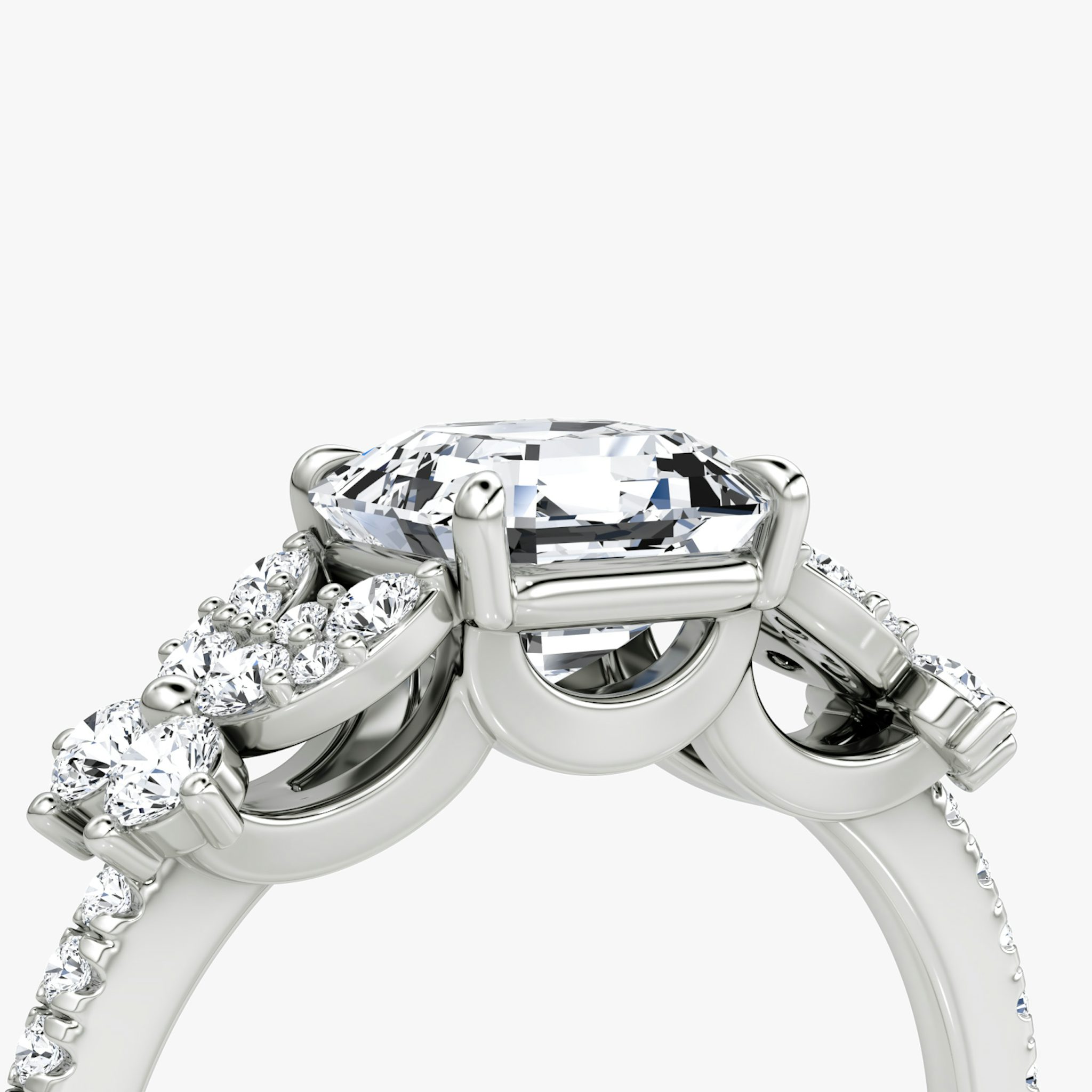 The Signature Floral | Asscher | 18k | White Gold | bandAccent: Pavé | diamondOrientation: vertical | caratWeight: other