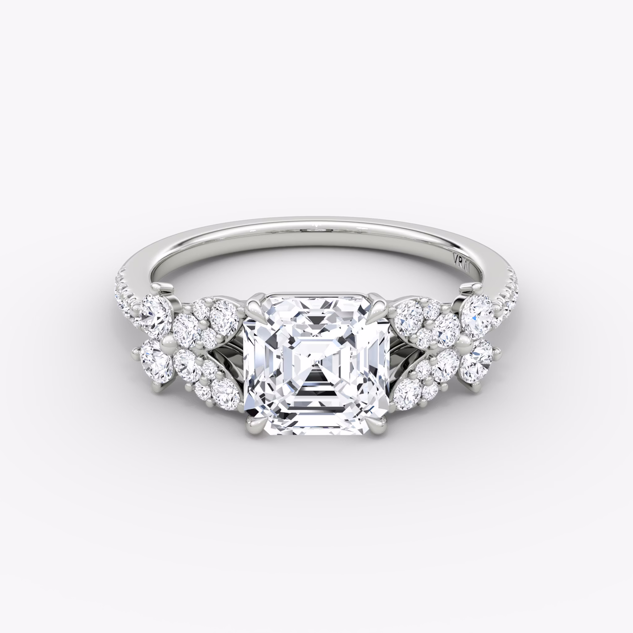 The Signature Floral | Asscher | 18k | White Gold | bandAccent: Pavé | diamondOrientation: vertical | caratWeight: other